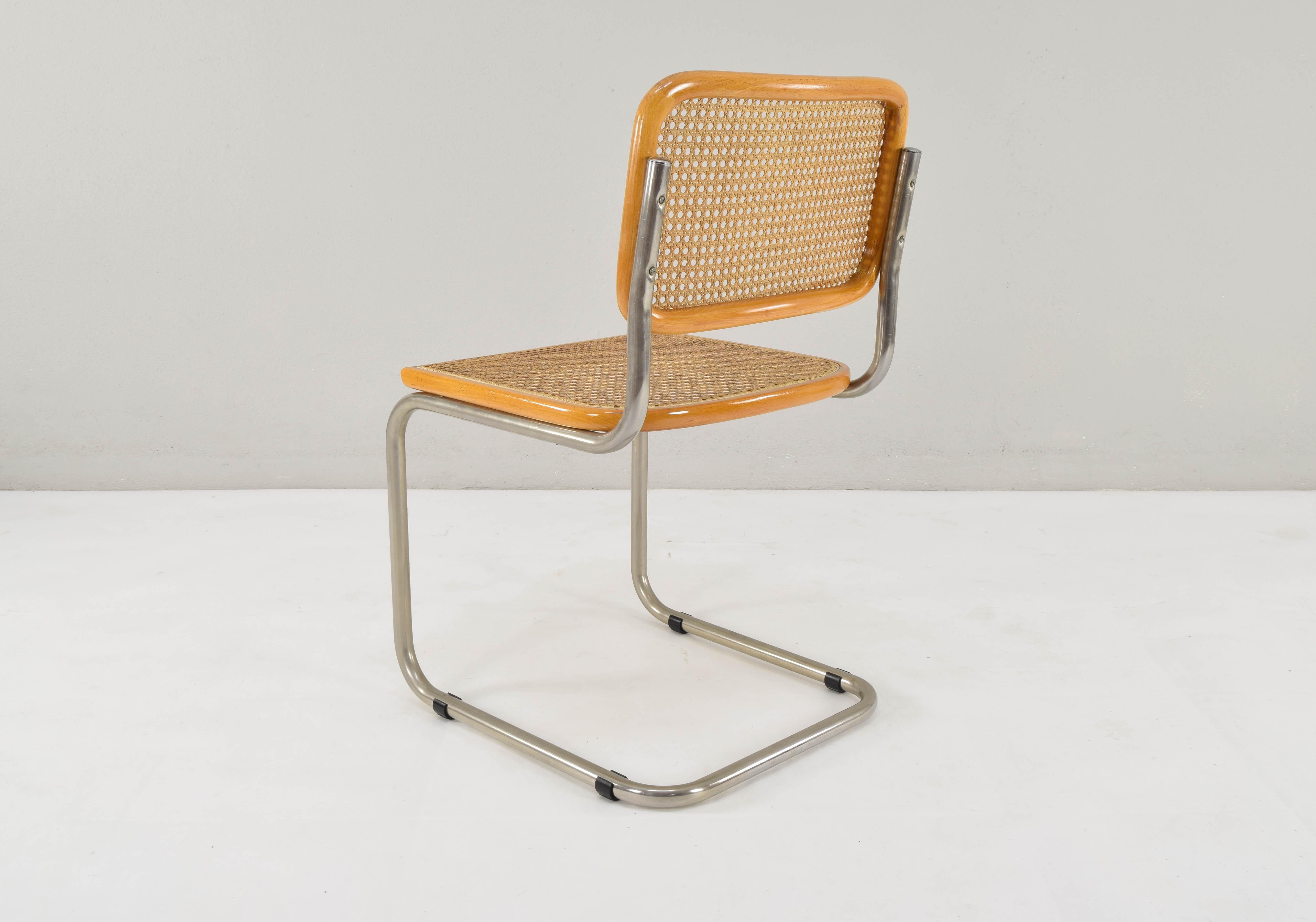 Steel Set of Six Mid-Century Modern Marcel Breuer Cesca Chairs, Italy, 1970s
