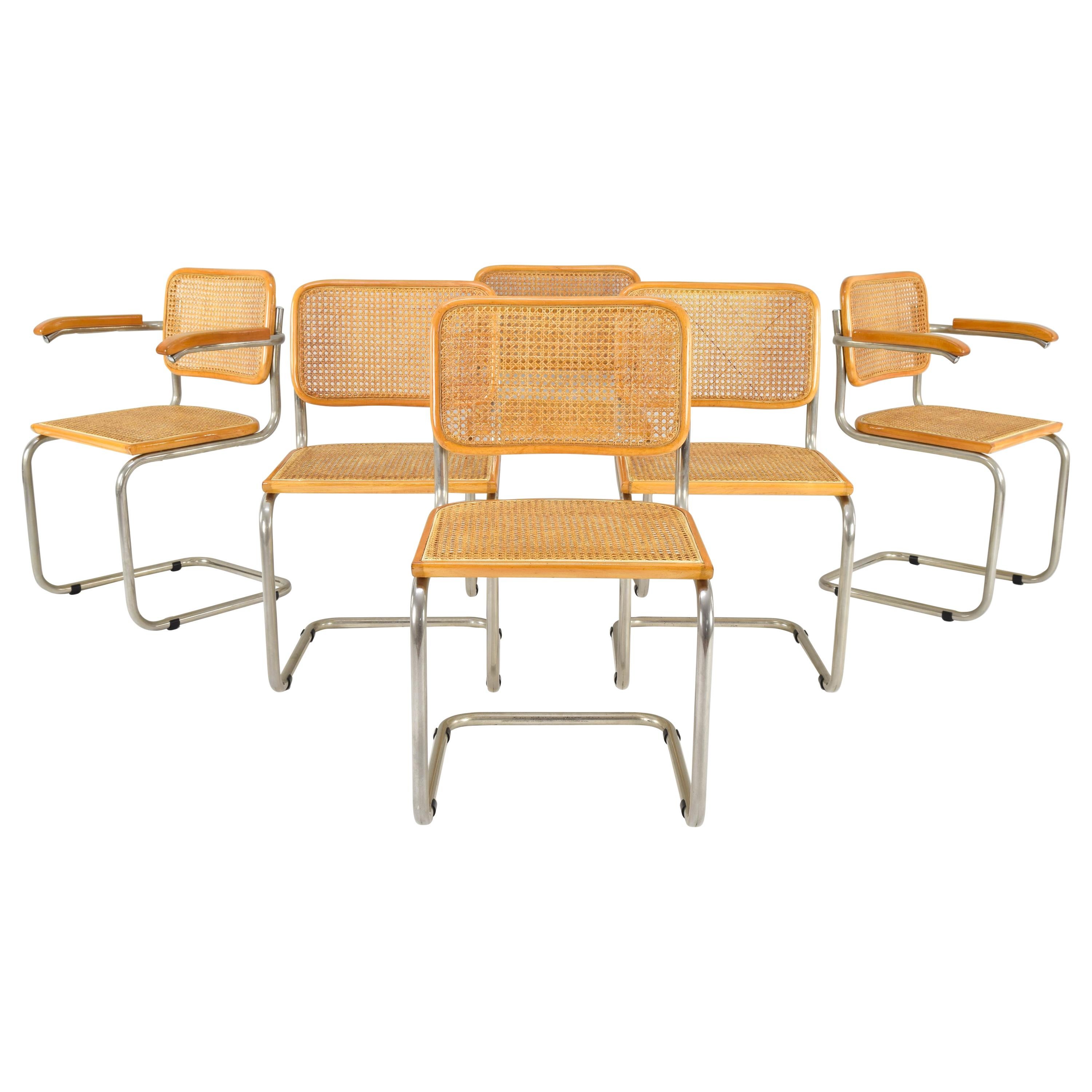 Set of Six Mid-Century Modern Marcel Breuer Cesca Chairs, Italy, 1970s