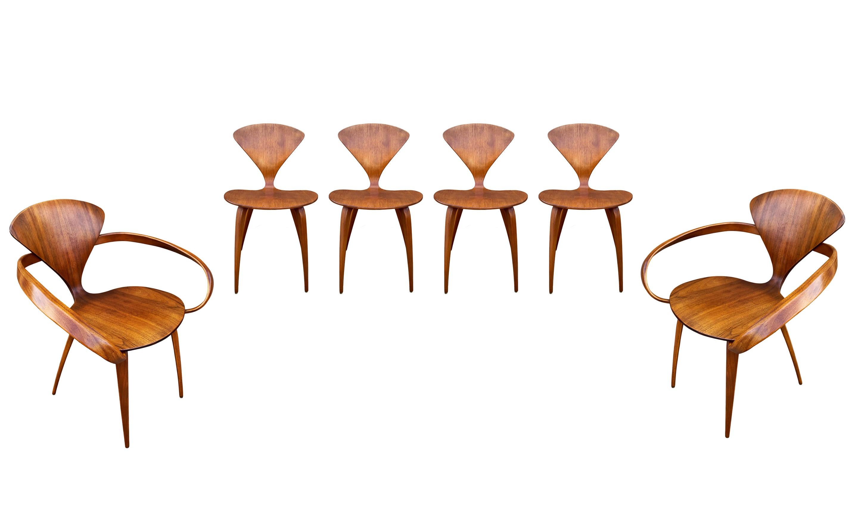 Wood Set of Six Mid-Century Modern Norman Cherner for Plycraft Bentwood Dining Chairs