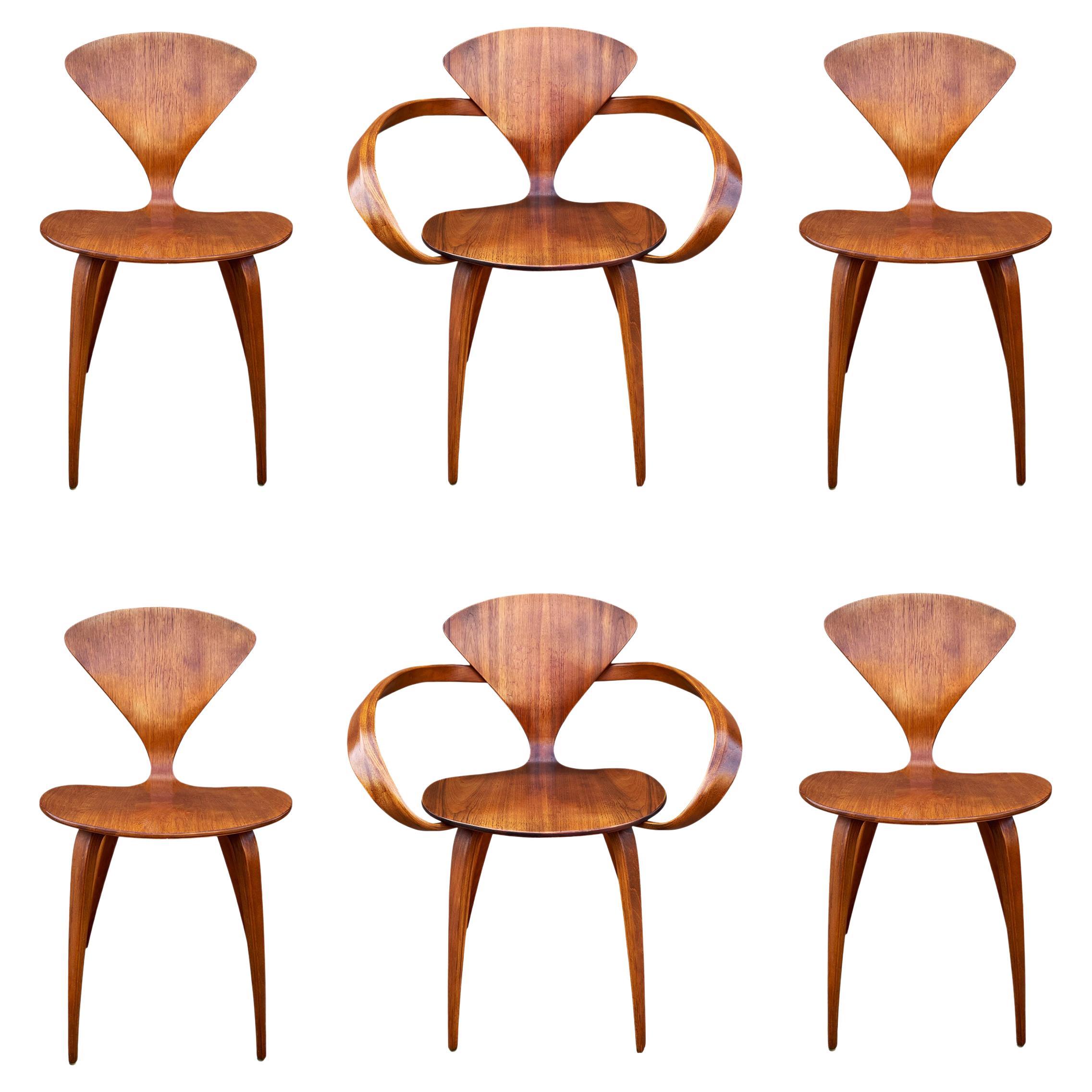Set of Six Mid-Century Modern Norman Cherner for Plycraft Bentwood Dining Chairs