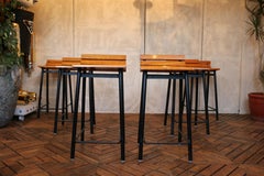 Set of Six Mid-Century Modern Oak & Steel Bar Stools, 1960s