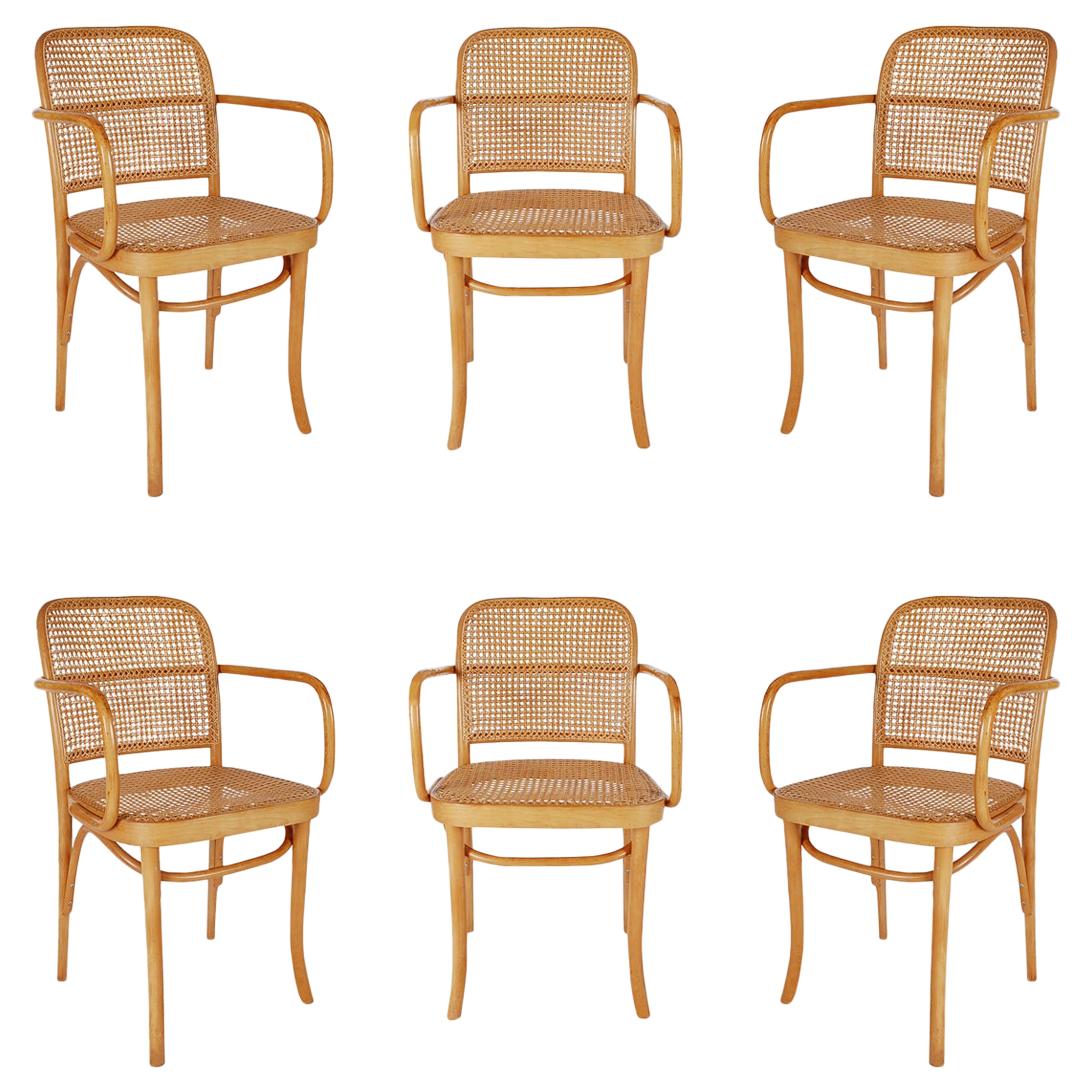 Set of Six Mid-Century Modern Prague Cane Dining Chairs by Josef Frank & Hoffman