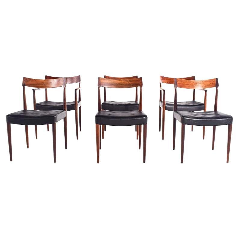 Chaises de salle à manger en bois de rose The Moderns Modernes, série de six, fabriquées par Soro Stolefabrik