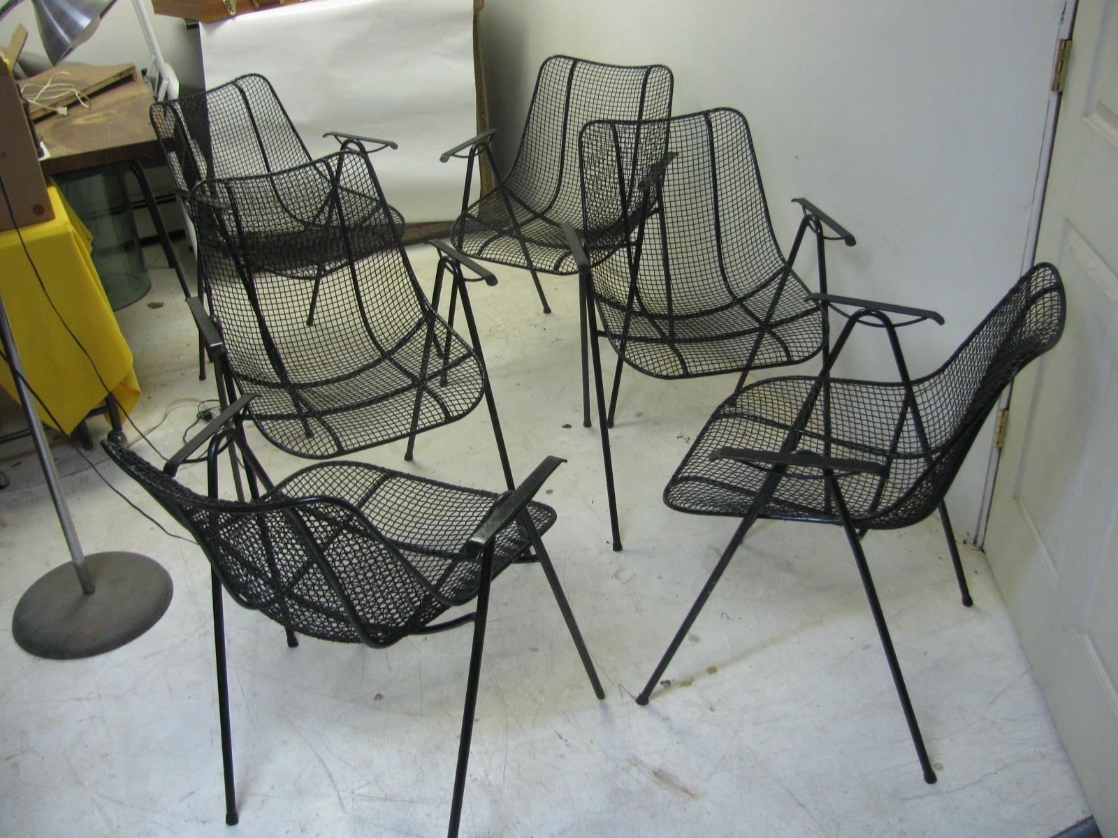 American Set of 8 Mid-Century Modern Sculptura Outdoor Dining Chairs by Russell Woodard