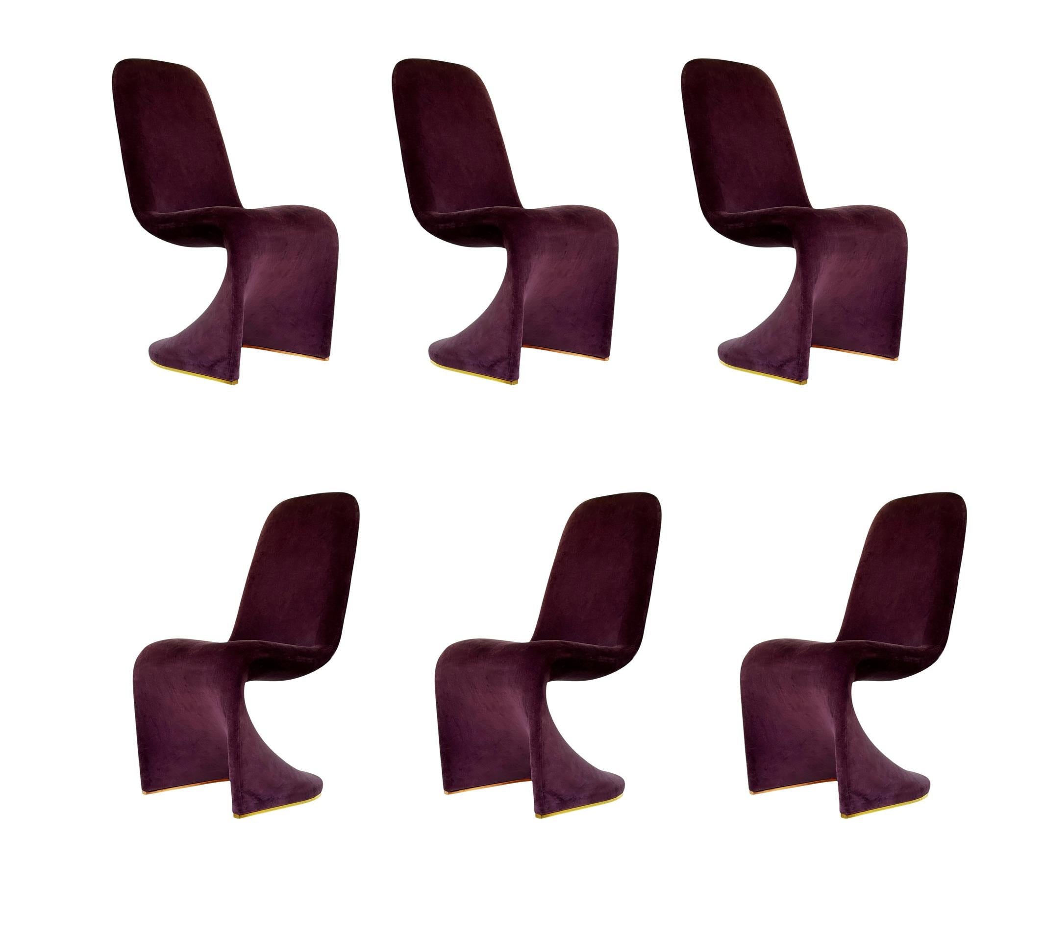 Late 20th Century Set of Six Mid Century Modern Sculptural Brass Dining Chairs After Verner Panton For Sale