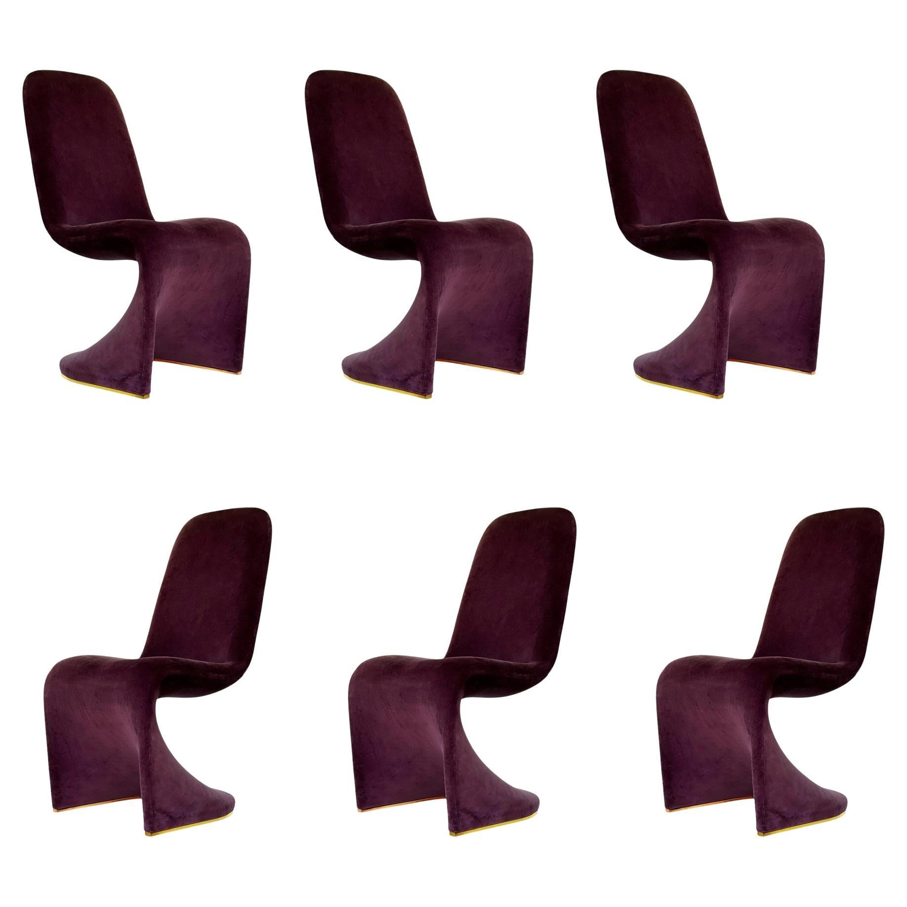 Set of Six Mid Century Modern Sculptural Brass Dining Chairs After Verner Panton