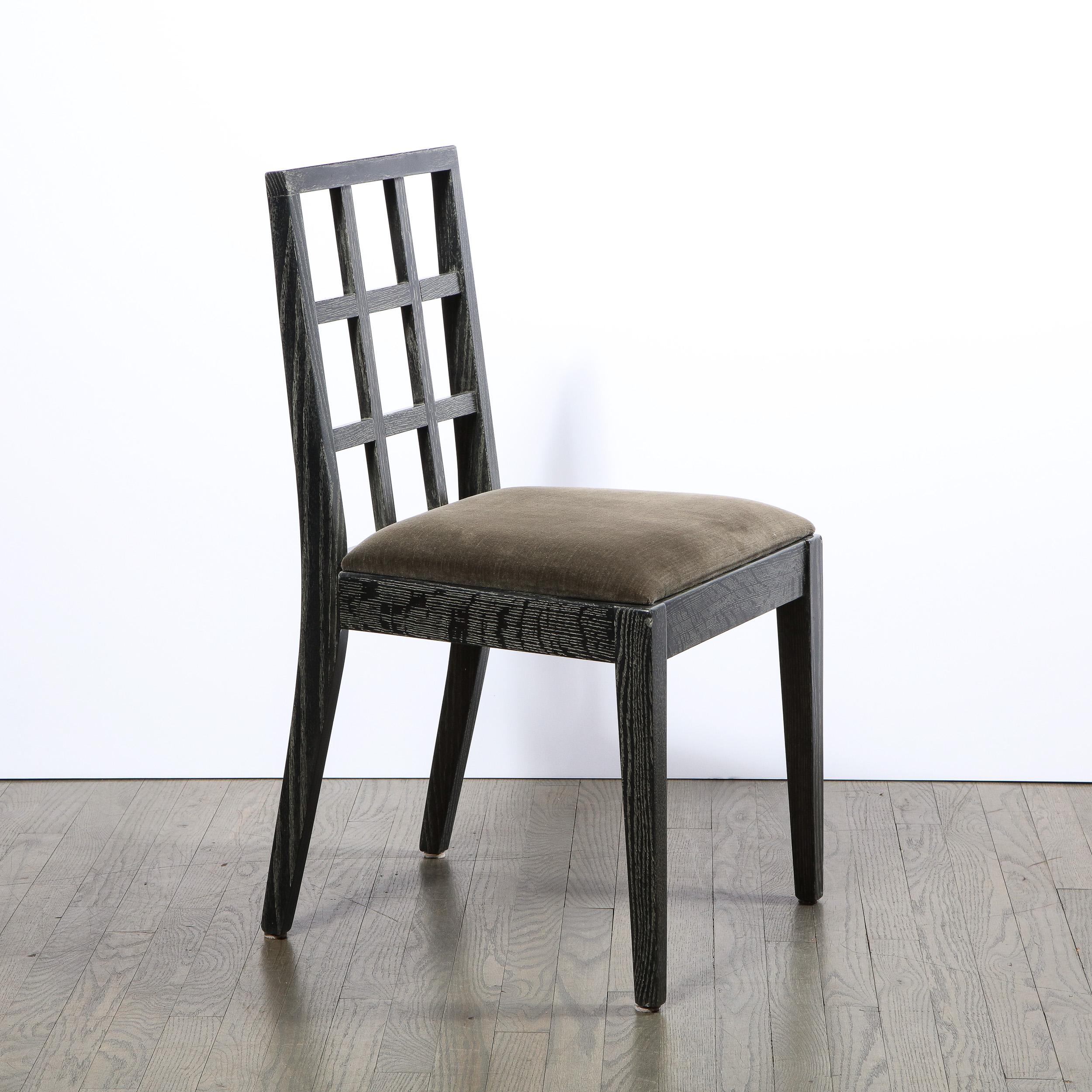 Velvet Set of Six Mid-Century Modern Silver Cerused Oak Dining Chairs by Eugene Schoen For Sale