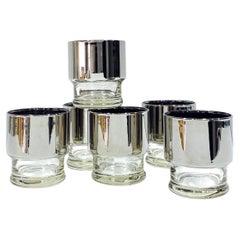 Set of Six Mid-Century Modern Silvered and Crystal Barware Glasses, c. 1960s