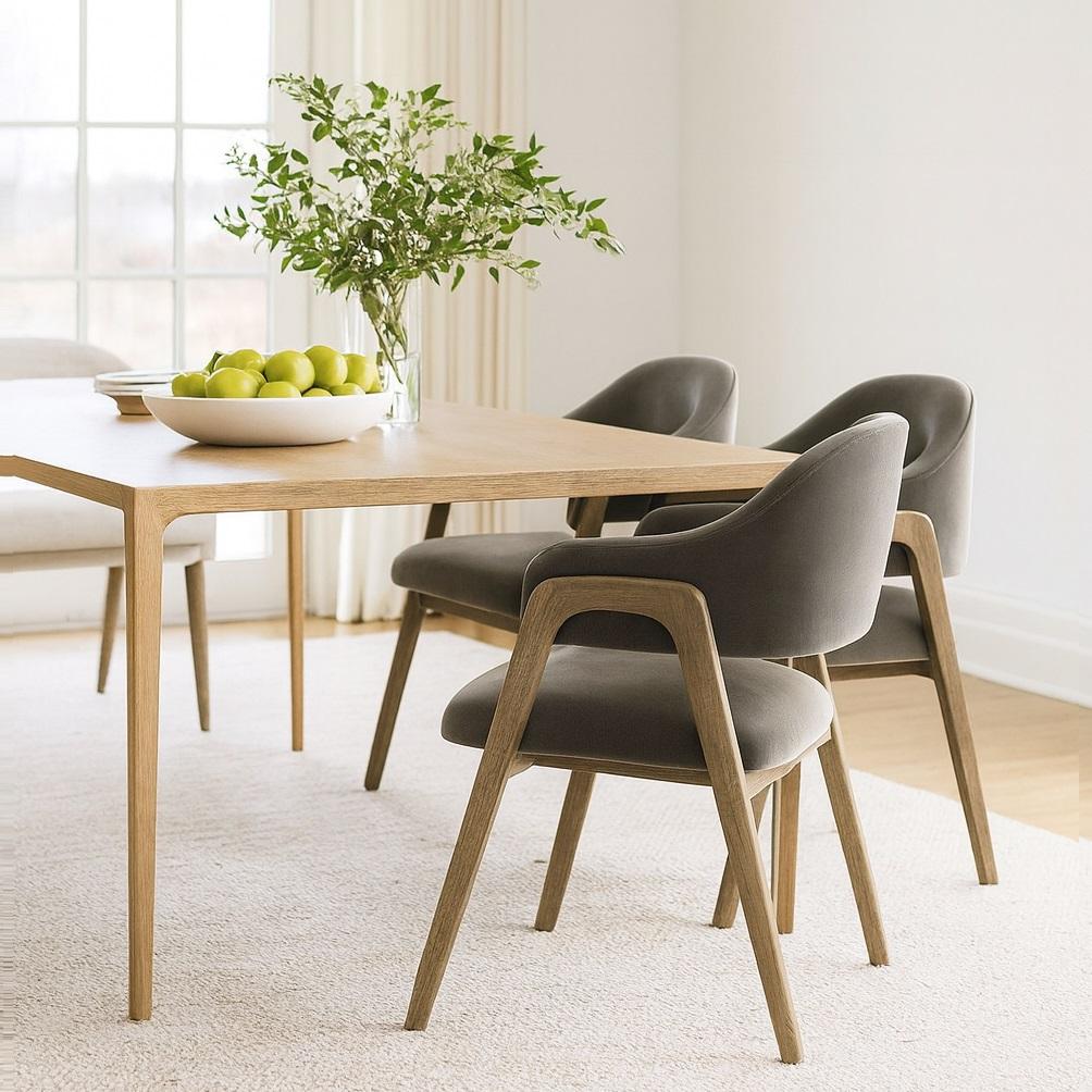 Portuguese Set of Six Mid-Century Modern Style Dining Chairs with Sculptural Silhouette For Sale