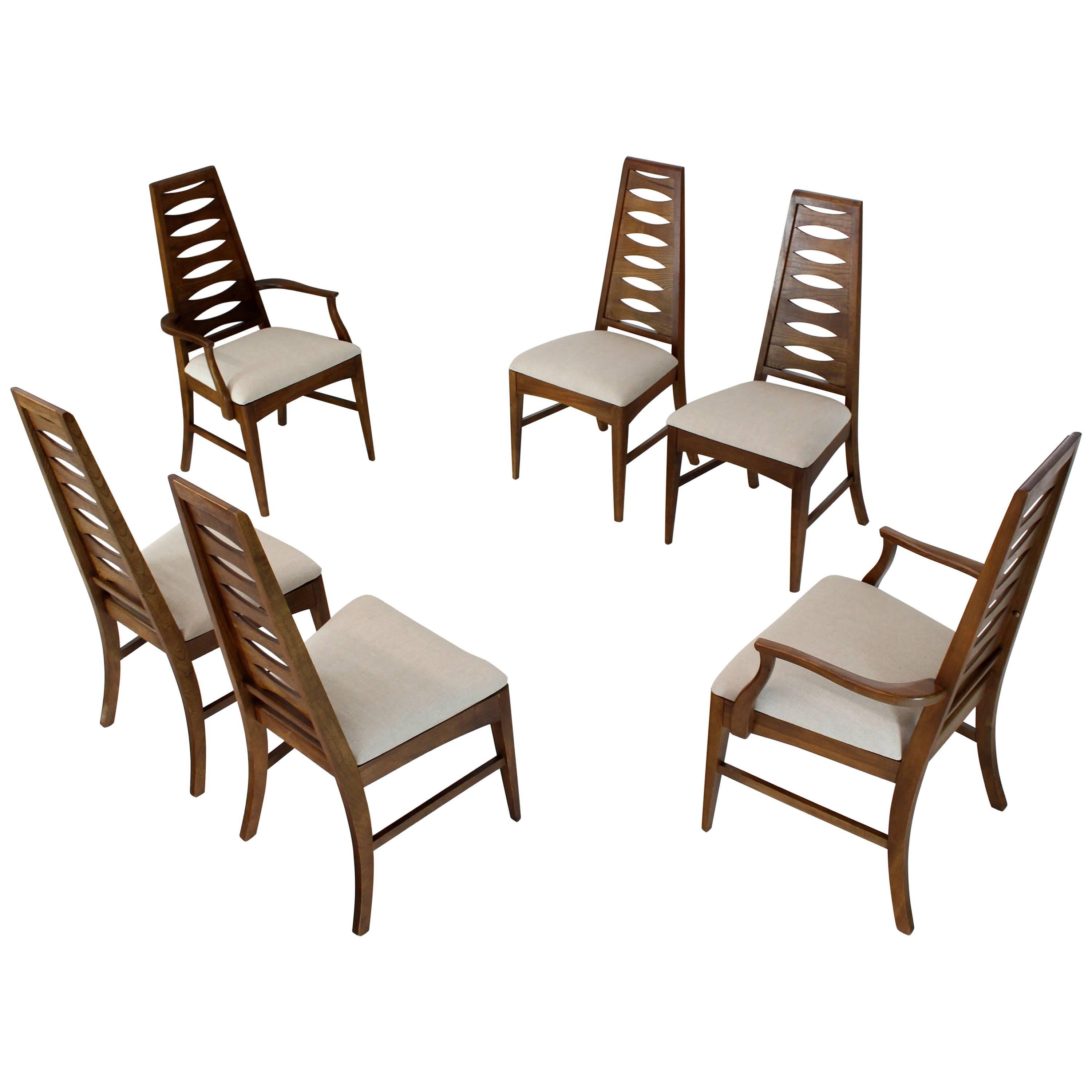 Set of Six Mid-Century Modern Tall Tapered Shape Back Dining Chairs For Sale