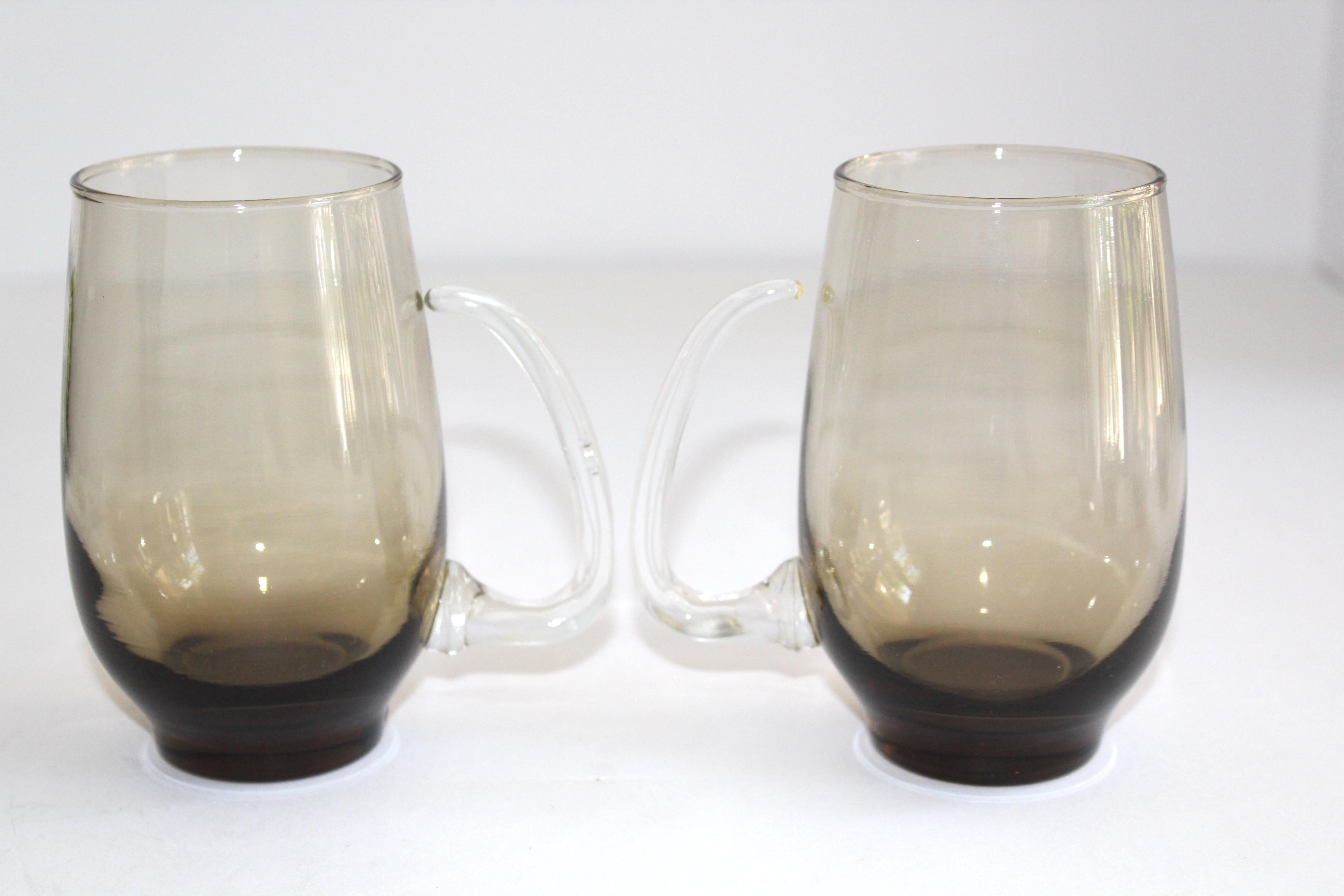 Set of Six Mid-Century Modern Tinted Glass Mugs by Libbey Glass Co. 2