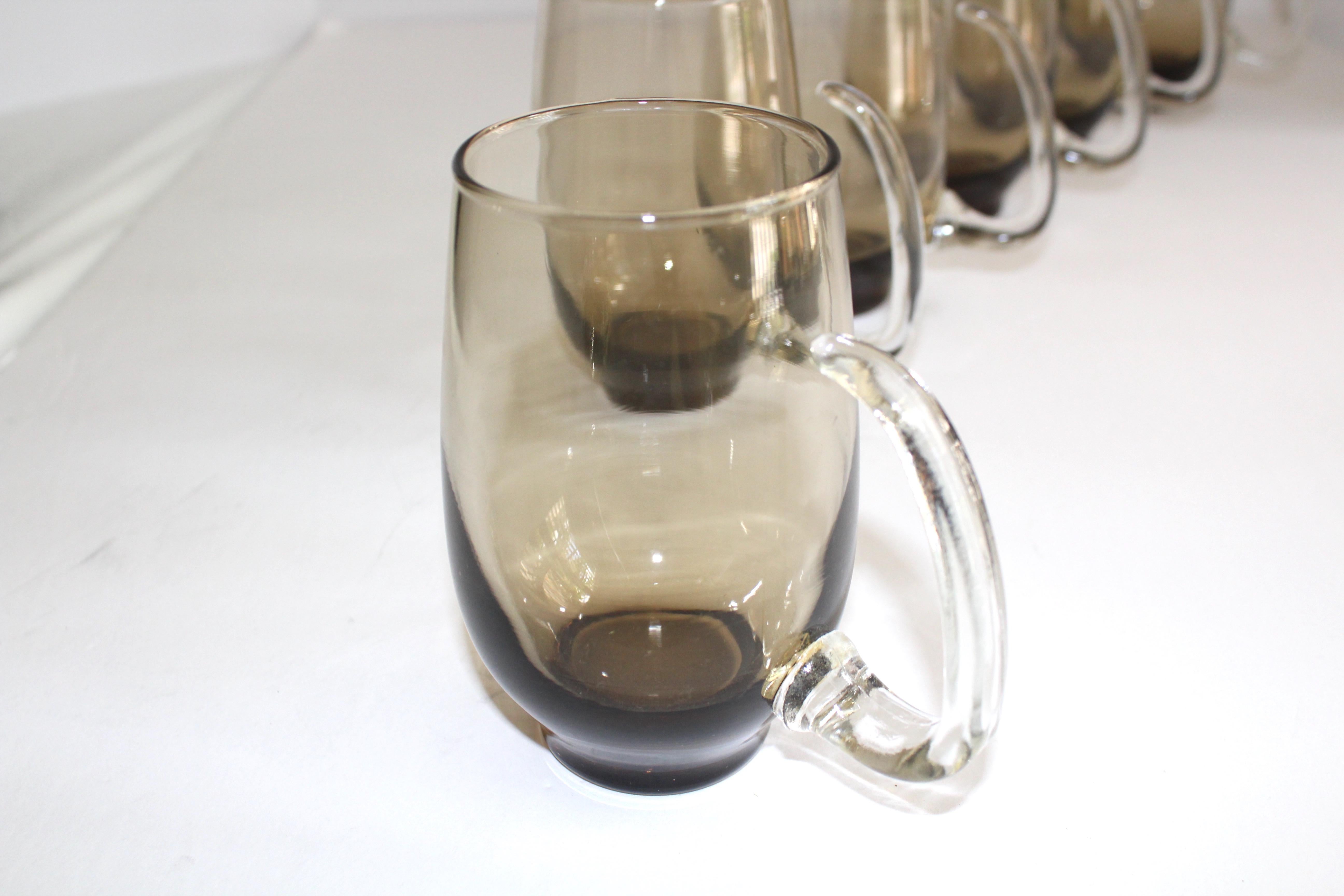 Set of Six Mid-Century Modern Tinted Glass Mugs by Libbey Glass Co. 3