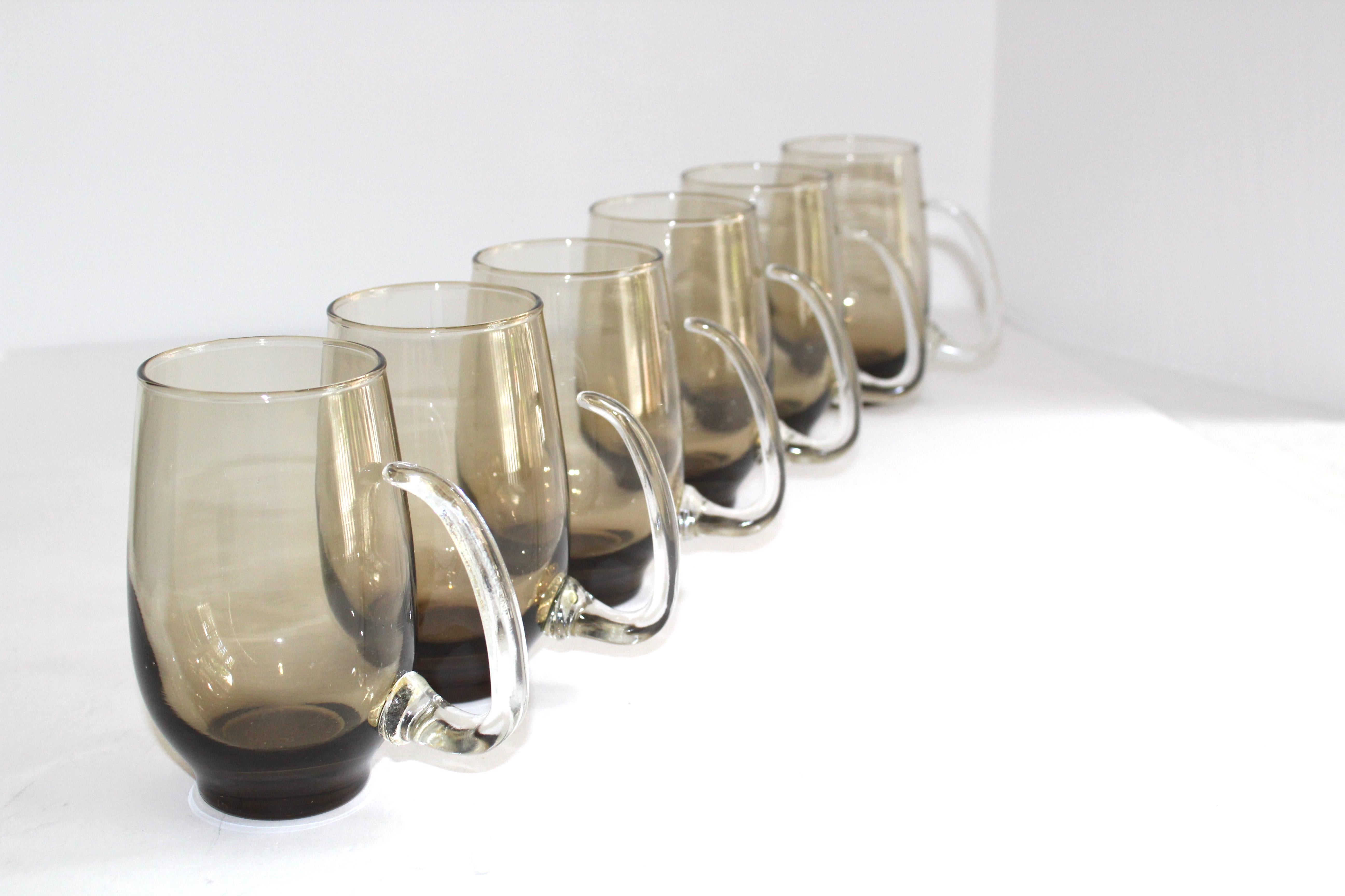 Set of Six Mid-Century Modern Tinted Glass Mugs by Libbey Glass Co. 7