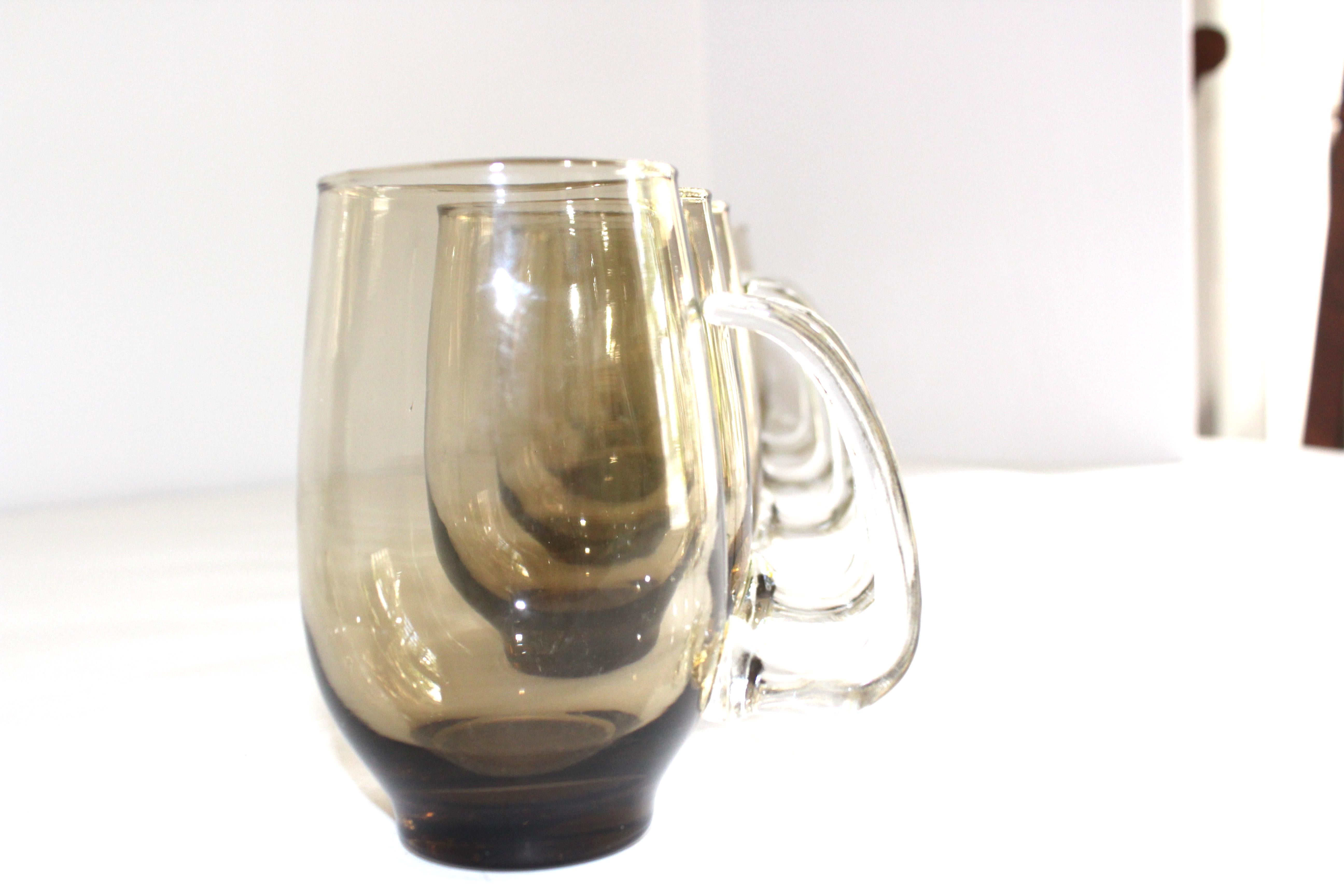 Set of Six Mid-Century Modern Tinted Glass Mugs by Libbey Glass Co. 9