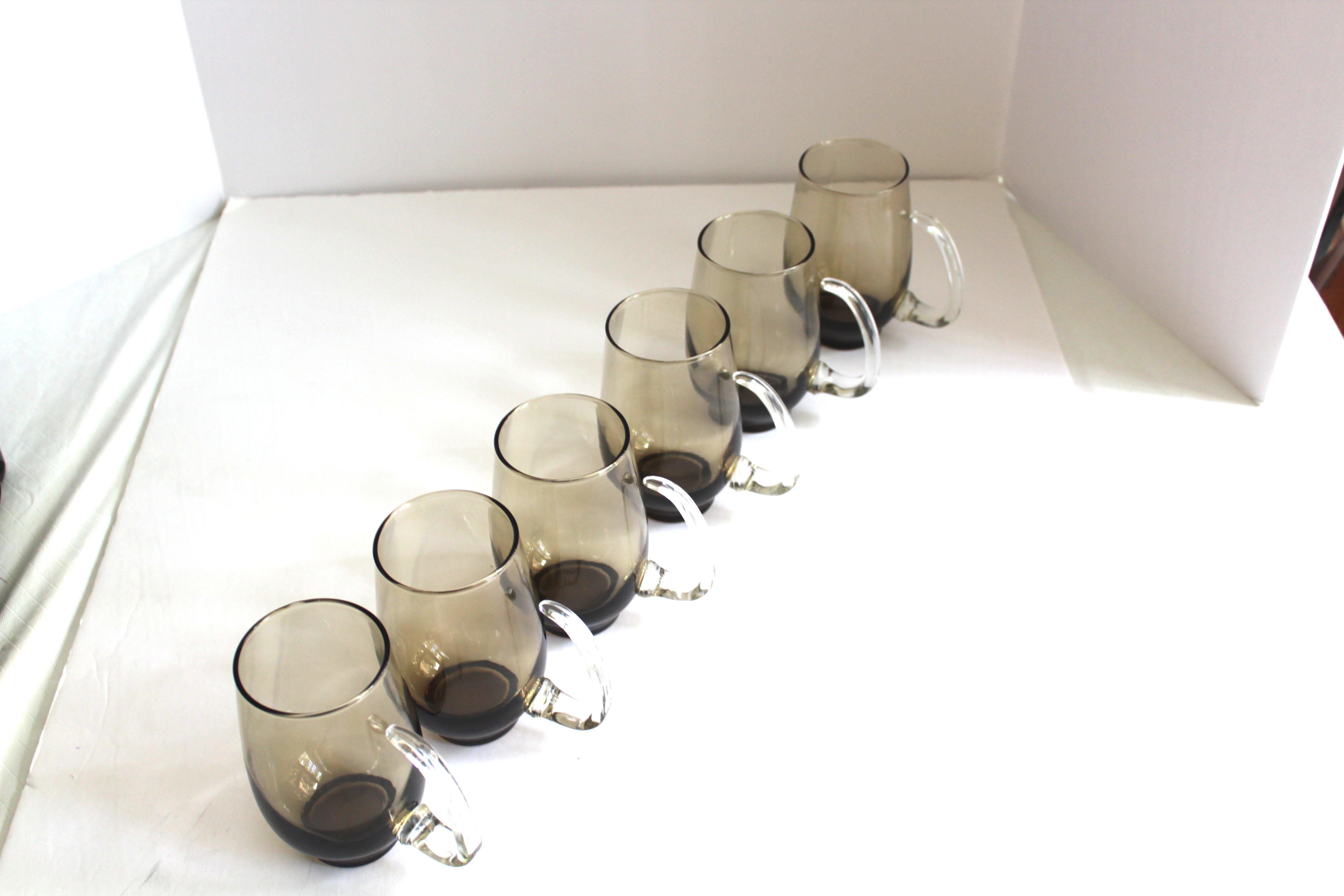 Set of Six Mid-Century Modern Tinted Glass Mugs by Libbey Glass Co. 10