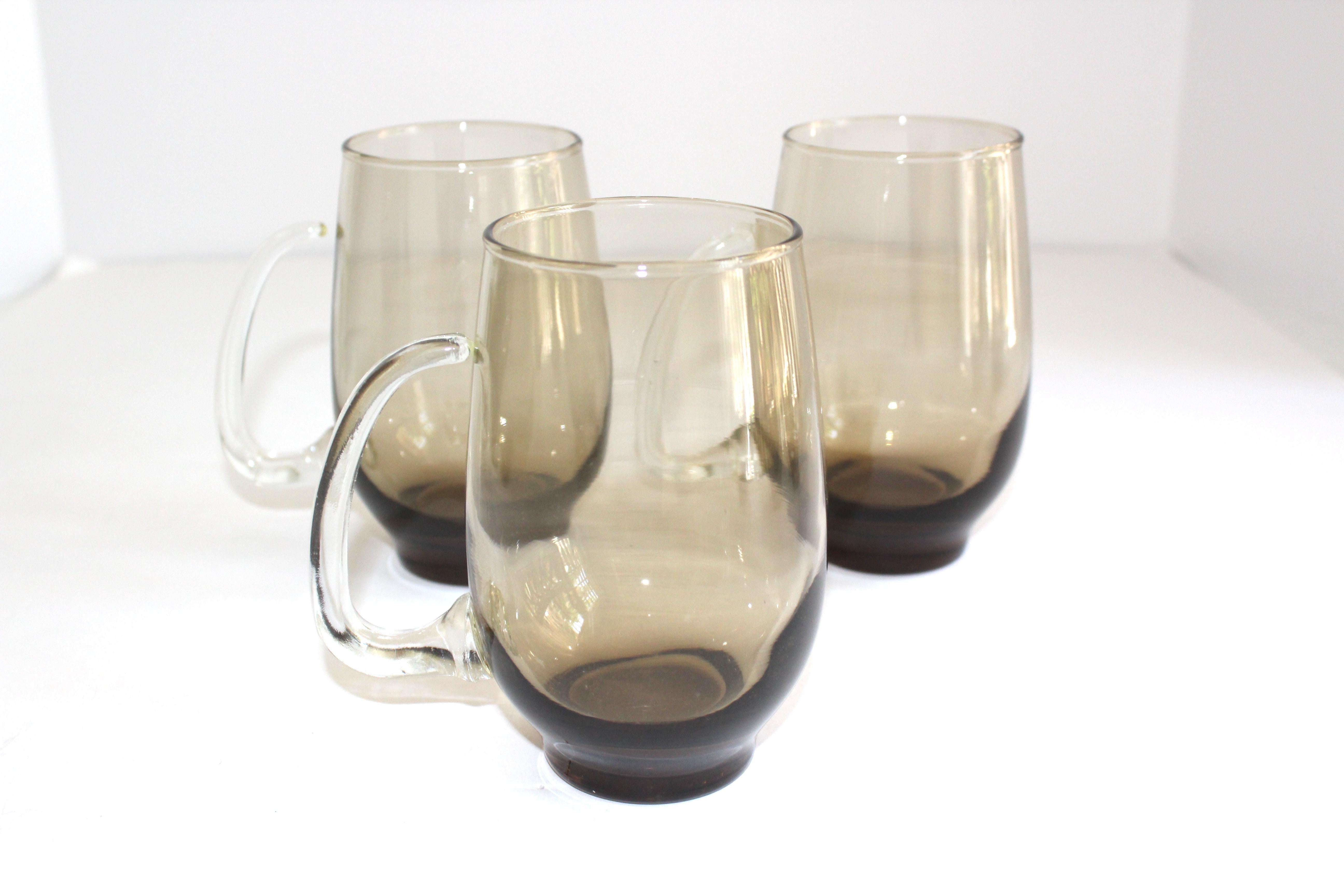American Set of Six Mid-Century Modern Tinted Glass Mugs by Libbey Glass Co.