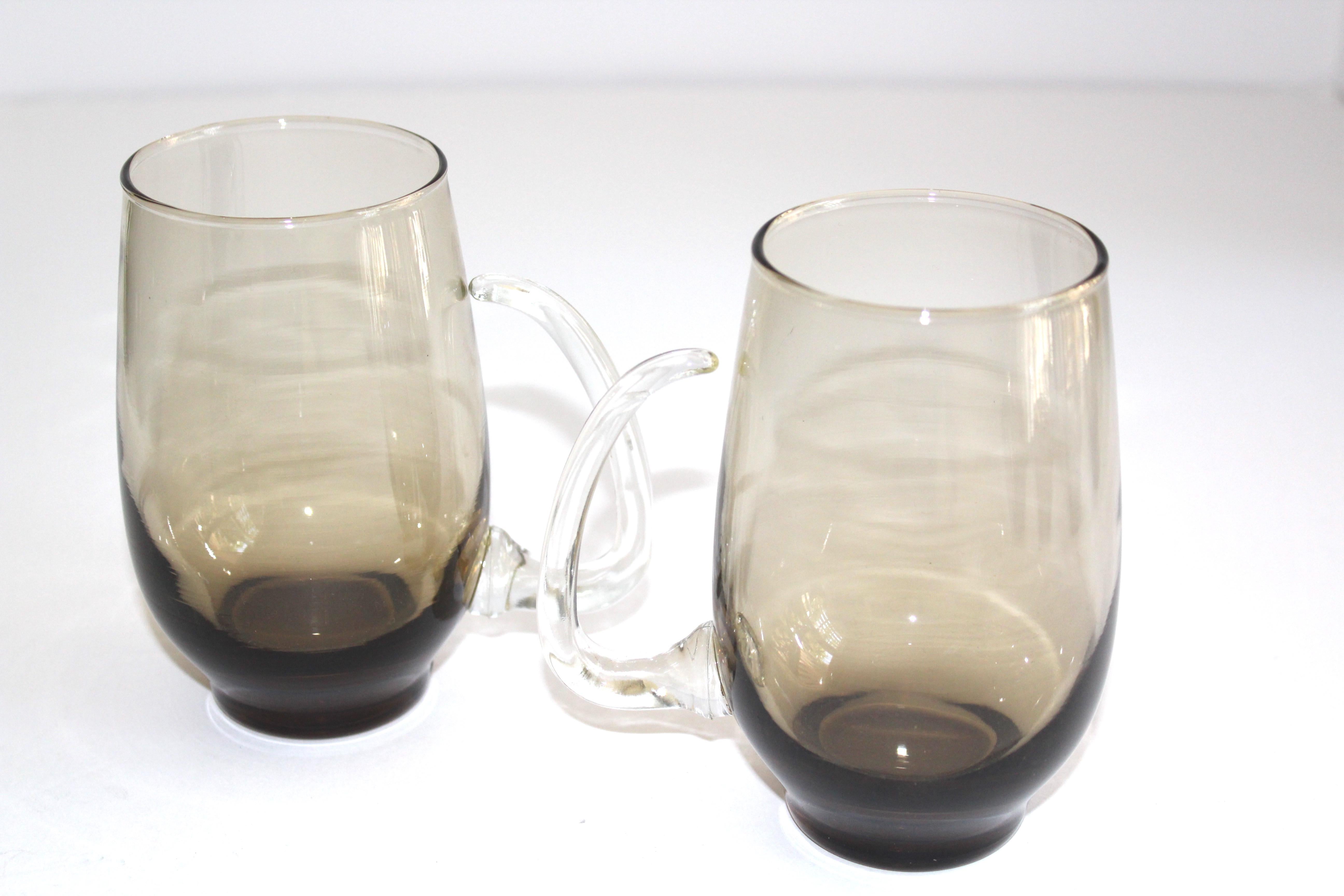 Set of Six Mid-Century Modern Tinted Glass Mugs by Libbey Glass Co. In Excellent Condition In Fort Lauderdale, FL