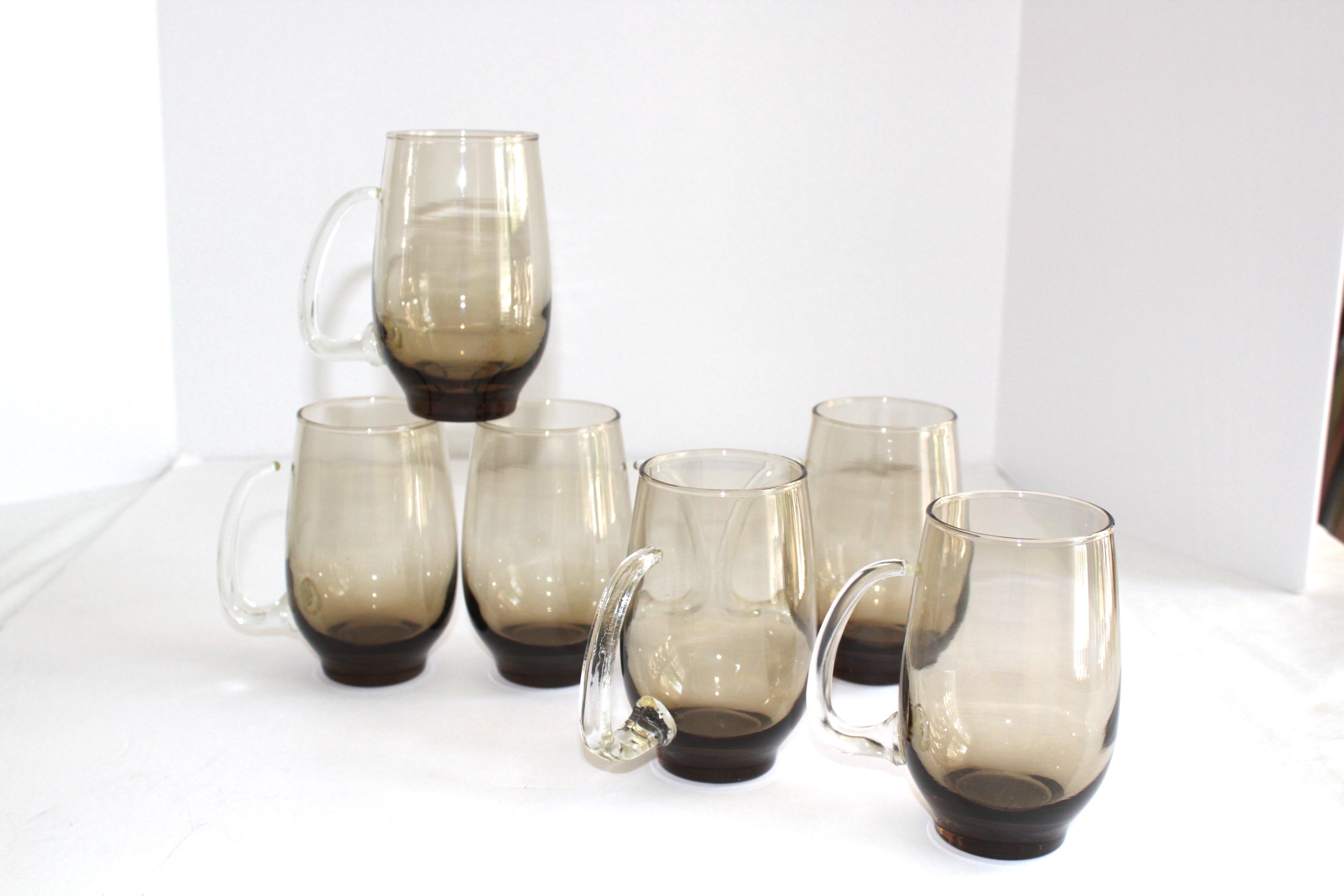 Mid-20th Century Set of Six Mid-Century Modern Tinted Glass Mugs by Libbey Glass Co.