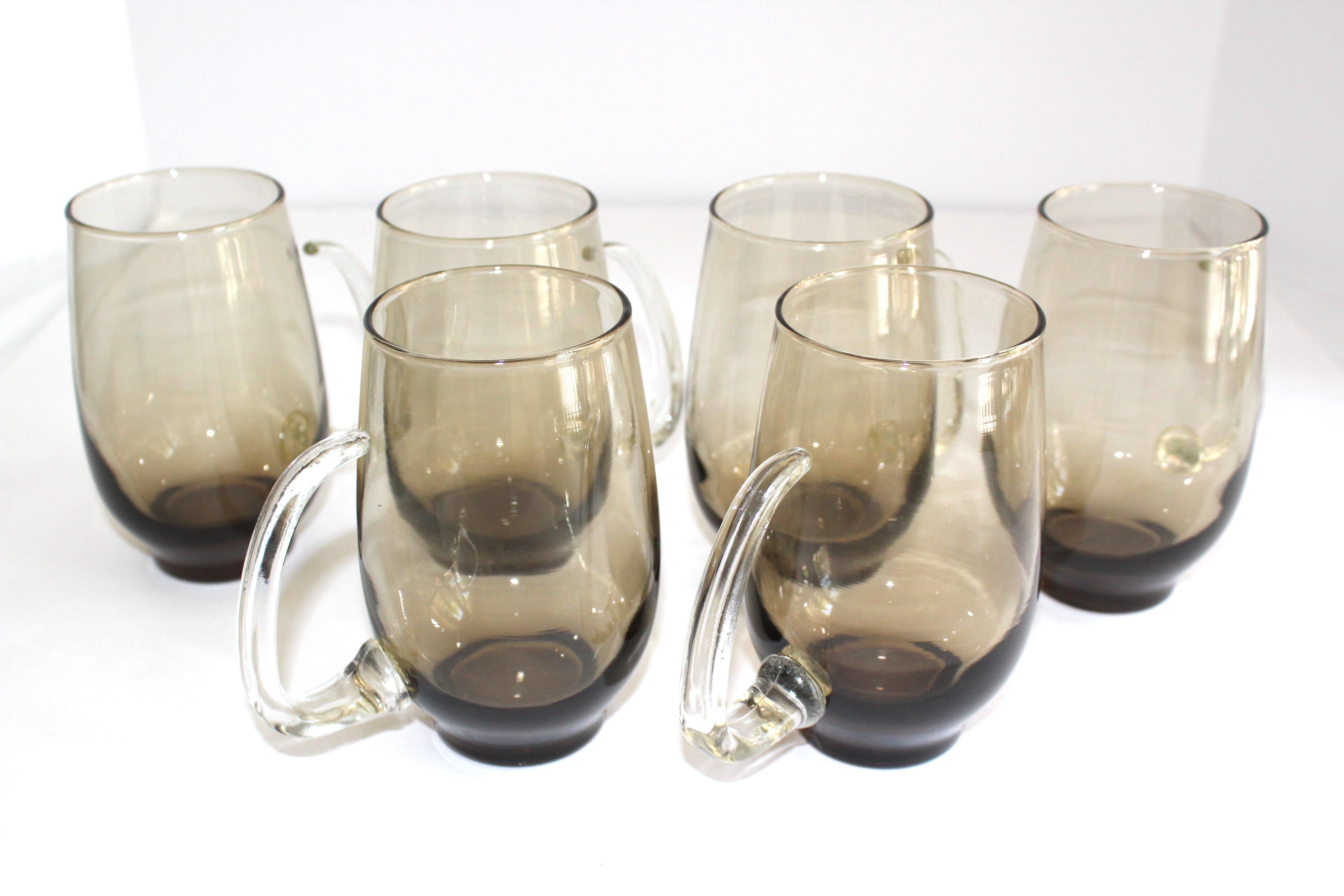 Blown Glass Set of Six Mid-Century Modern Tinted Glass Mugs by Libbey Glass Co.