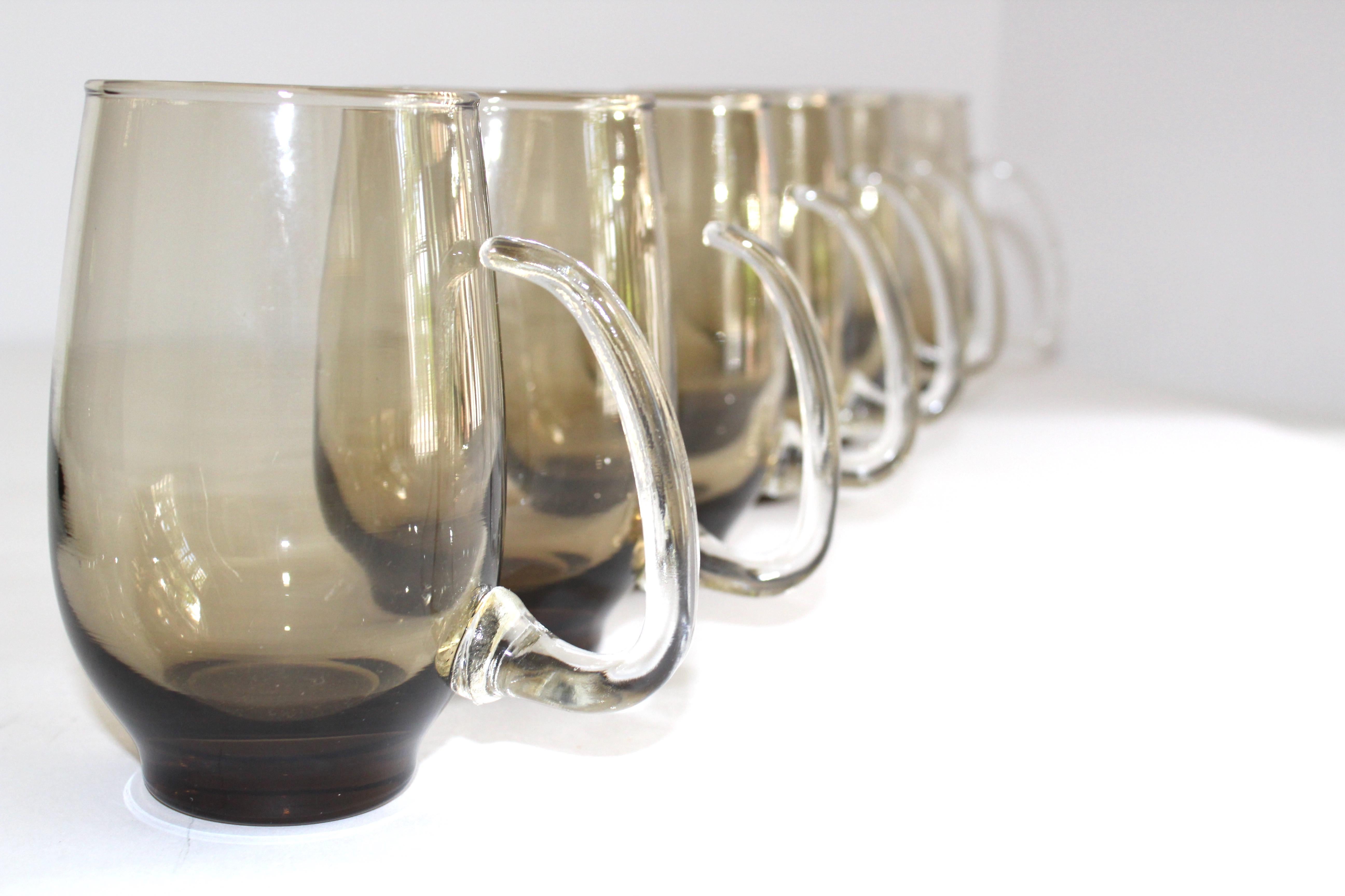 Set of Six Mid-Century Modern Tinted Glass Mugs by Libbey Glass Co. 1