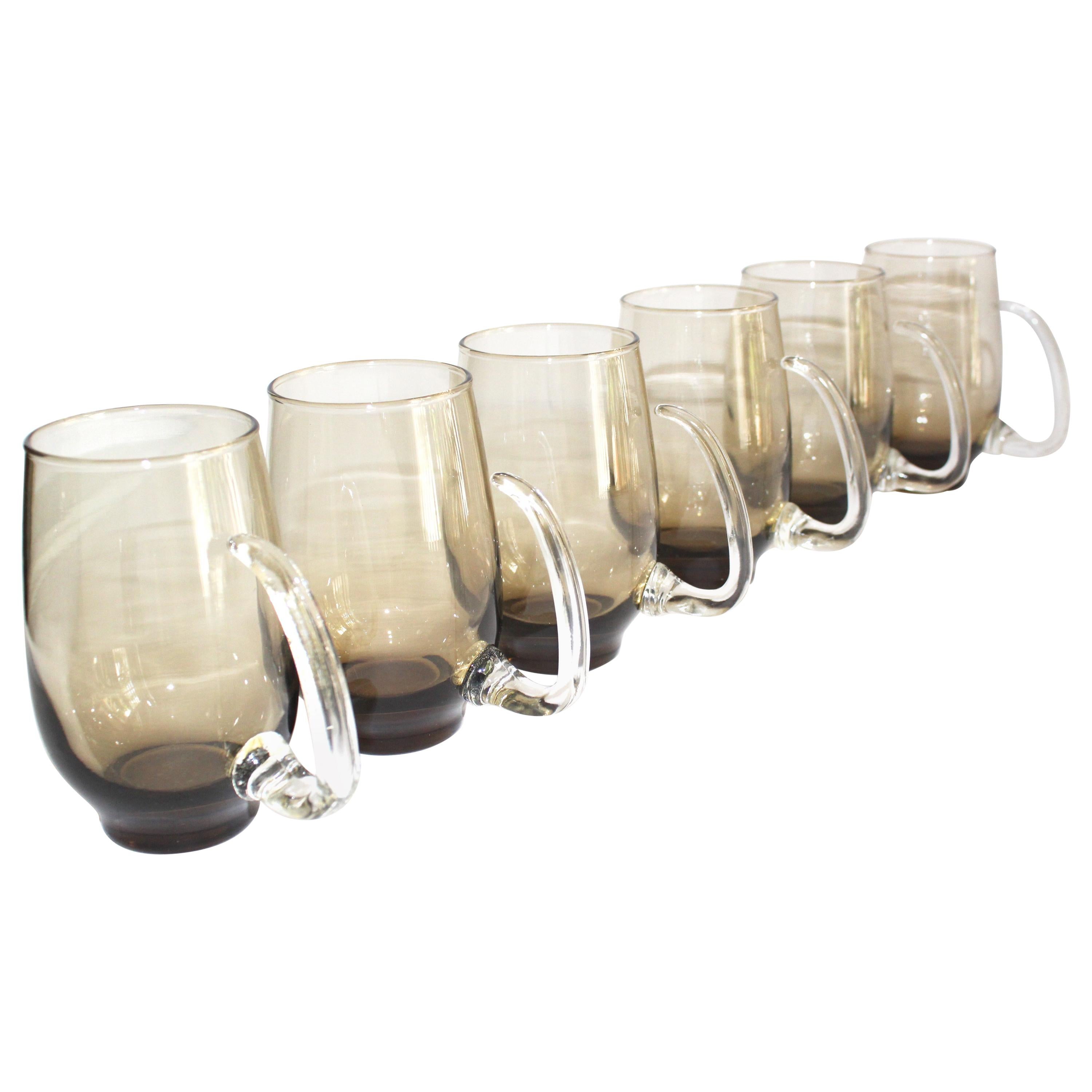 Set of Six Mid-Century Modern Tinted Glass Mugs by Libbey Glass Co.