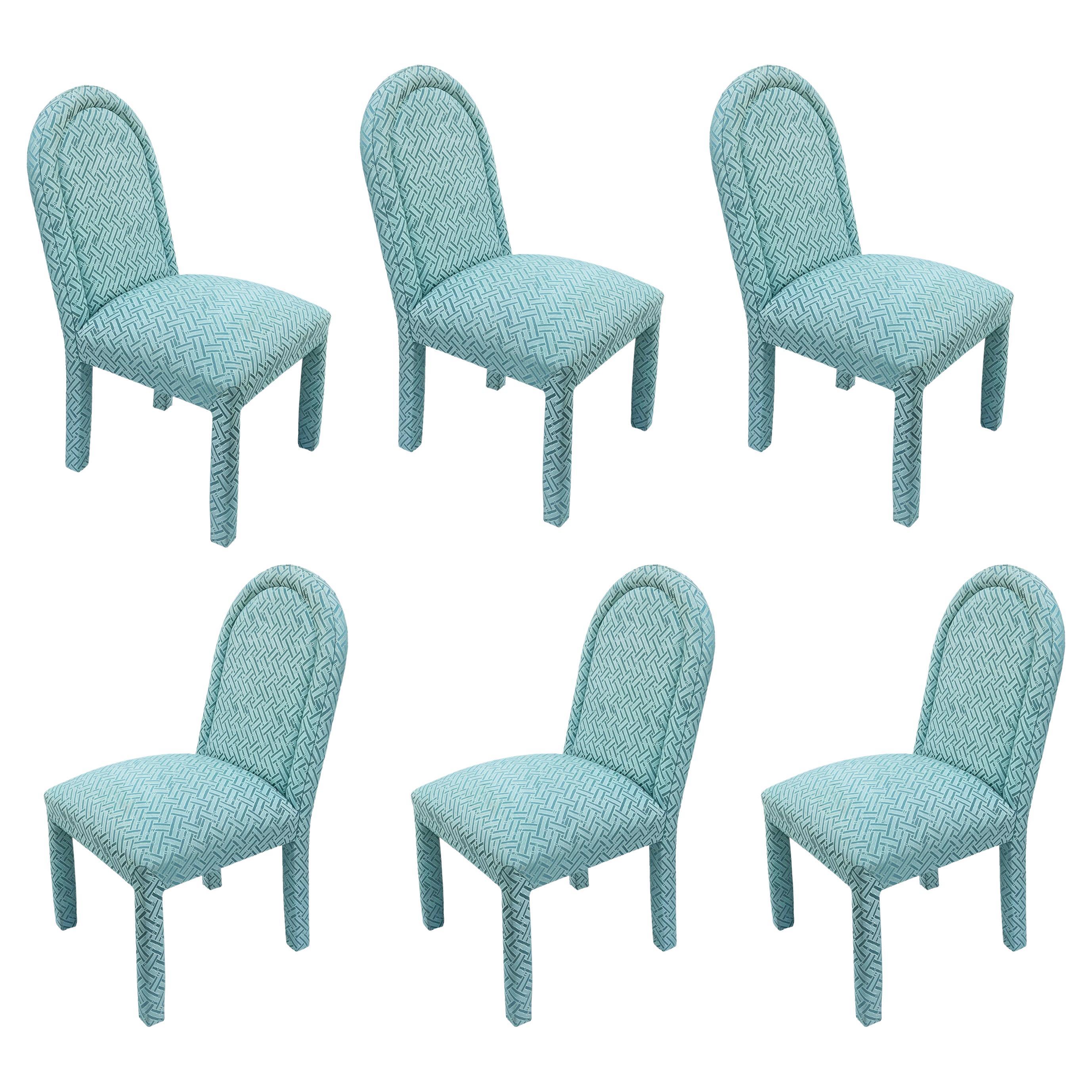 Set of Six Mid-Century Modern Upholstered Parsons Dining Chairs with Arch Backs