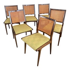 Set Of Six Mid-Century Modern Walnut And Cane Dining Chairs By DUX