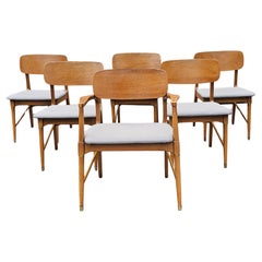 Set of Six Mid-Century Modern Walnut and Brass Fittings Upholstered Dining Chair