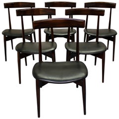 Set of Six Mid-Century Modern Walnut Floating Seat Dining Chairs