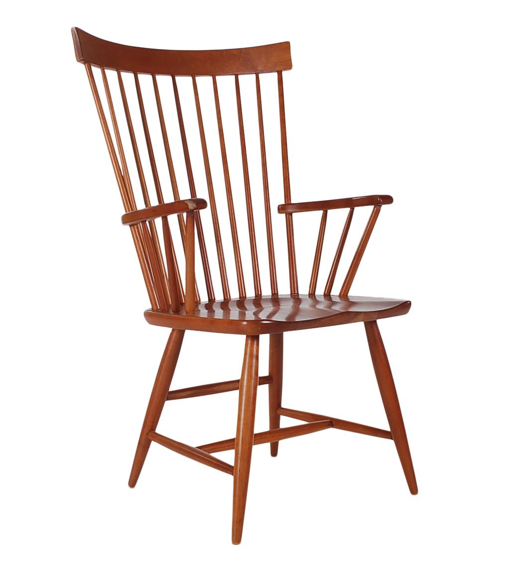 American Set of Six Mid-Century Modern Windsor Tall Spindle Back Dining Chairs in Cherry