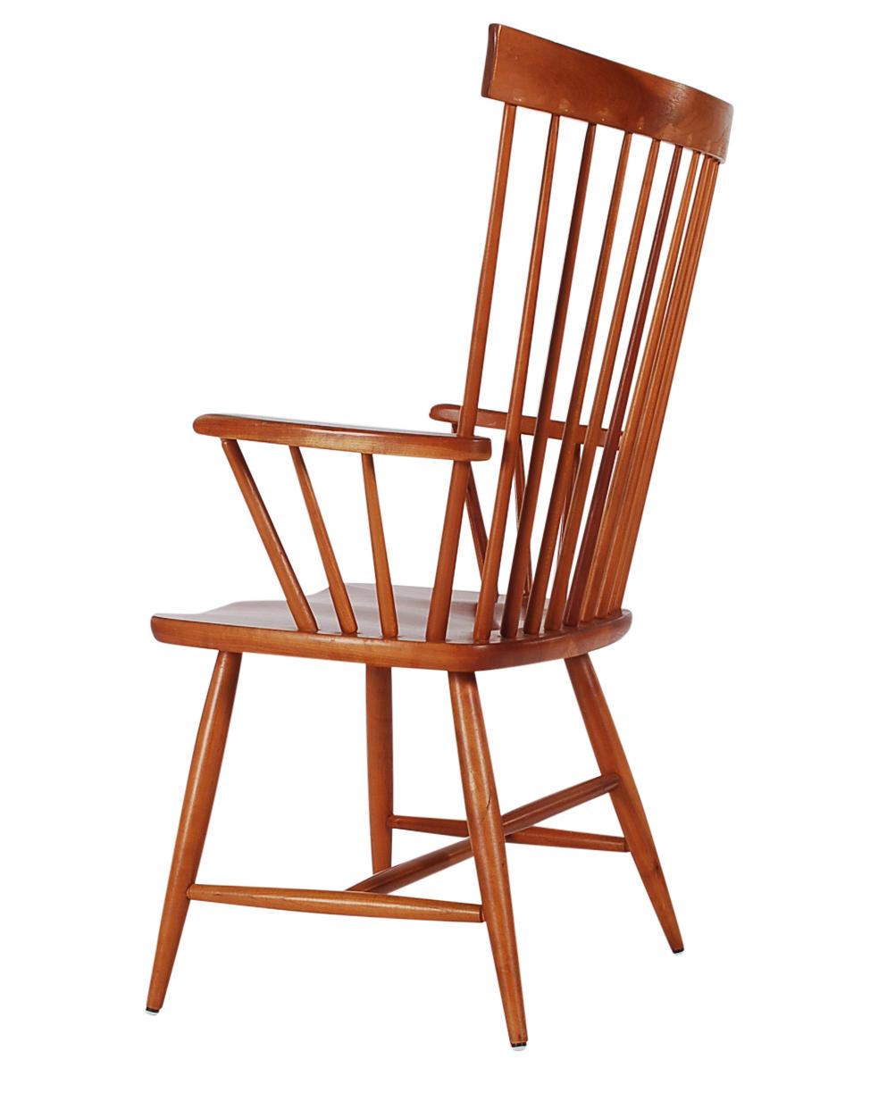 Set of Six Mid-Century Modern Windsor Tall Spindle Back Dining Chairs in Cherry In Good Condition In Philadelphia, PA