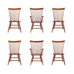 Set of Six Mid-Century Modern Windsor Tall Spindle Back Dining Chairs in Cherry