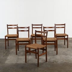 Set of Six Mid-Century Oak and Rope Chairs, 1960
