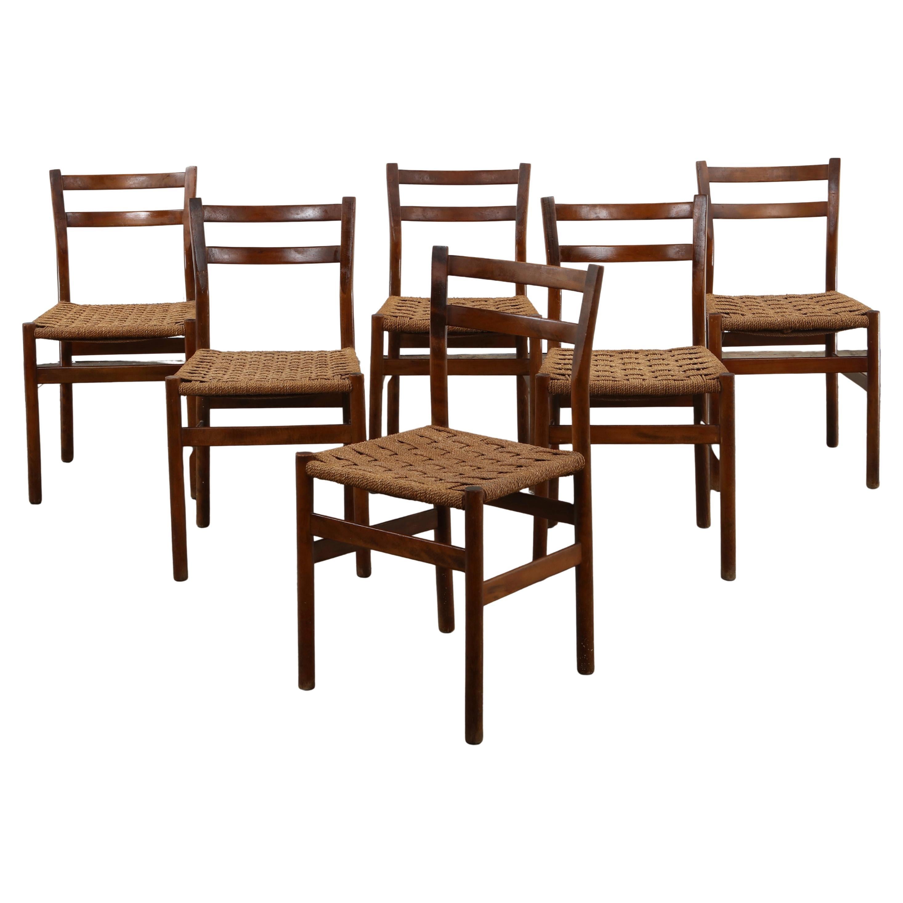 Sechs Stühle aus Eiche und Seil aus der Mitte des Jahrhunderts, 1960 im Angebot