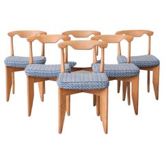 Set of Six Midcentury Oak Dining Chairs by Guillerme et Chambron 'Aurelie'
