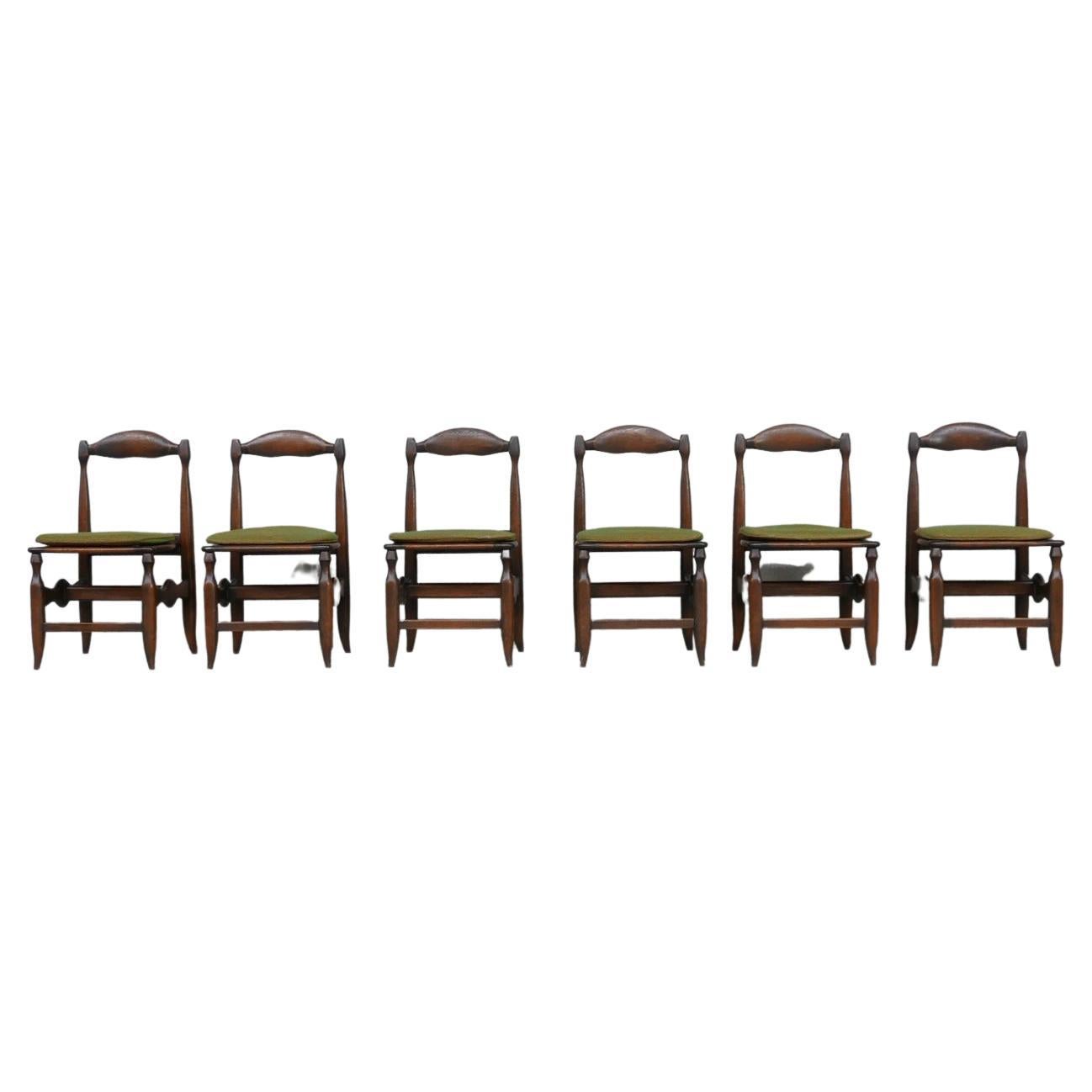 Set of Six Mid-Century Oak Guillerme et Chambron Dining Chairs '6'