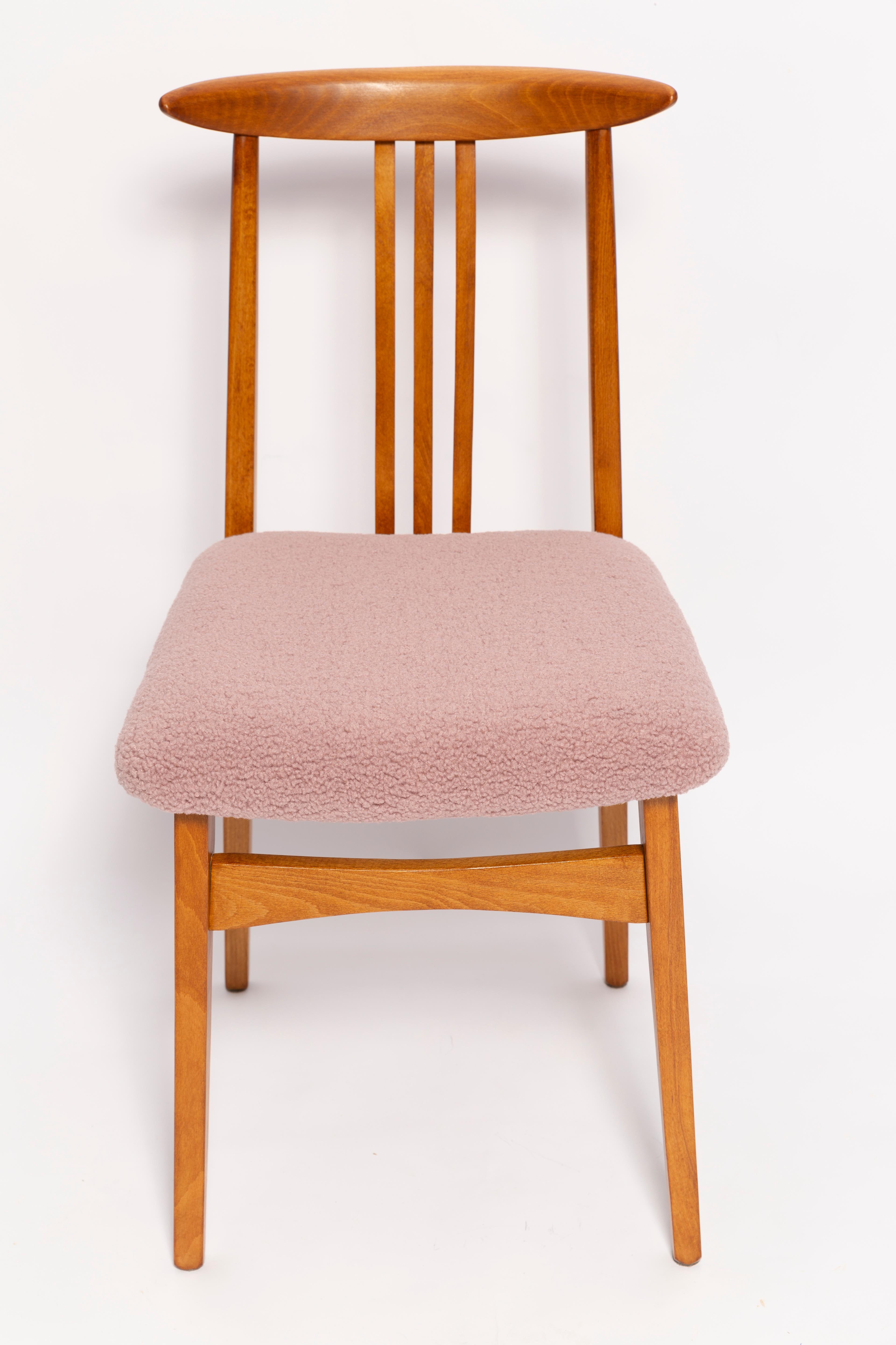 Mid-Century Modern Set of Six Mid-Century Pink Blush Boucle Chairs, by M. Zielinski, Europe, 1960s For Sale