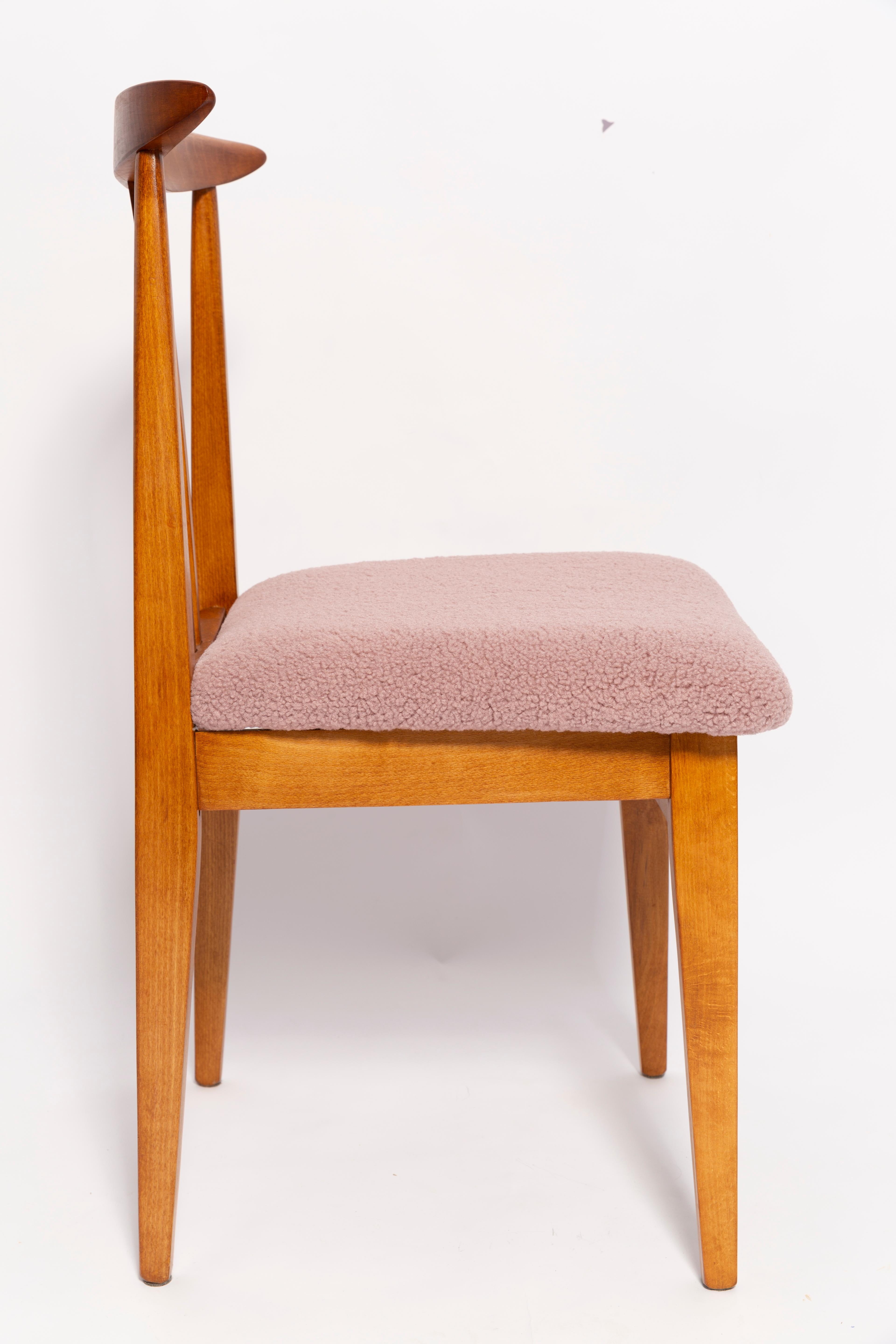 Polish Set of Six Mid-Century Pink Blush Boucle Chairs, by M. Zielinski, Europe, 1960s For Sale