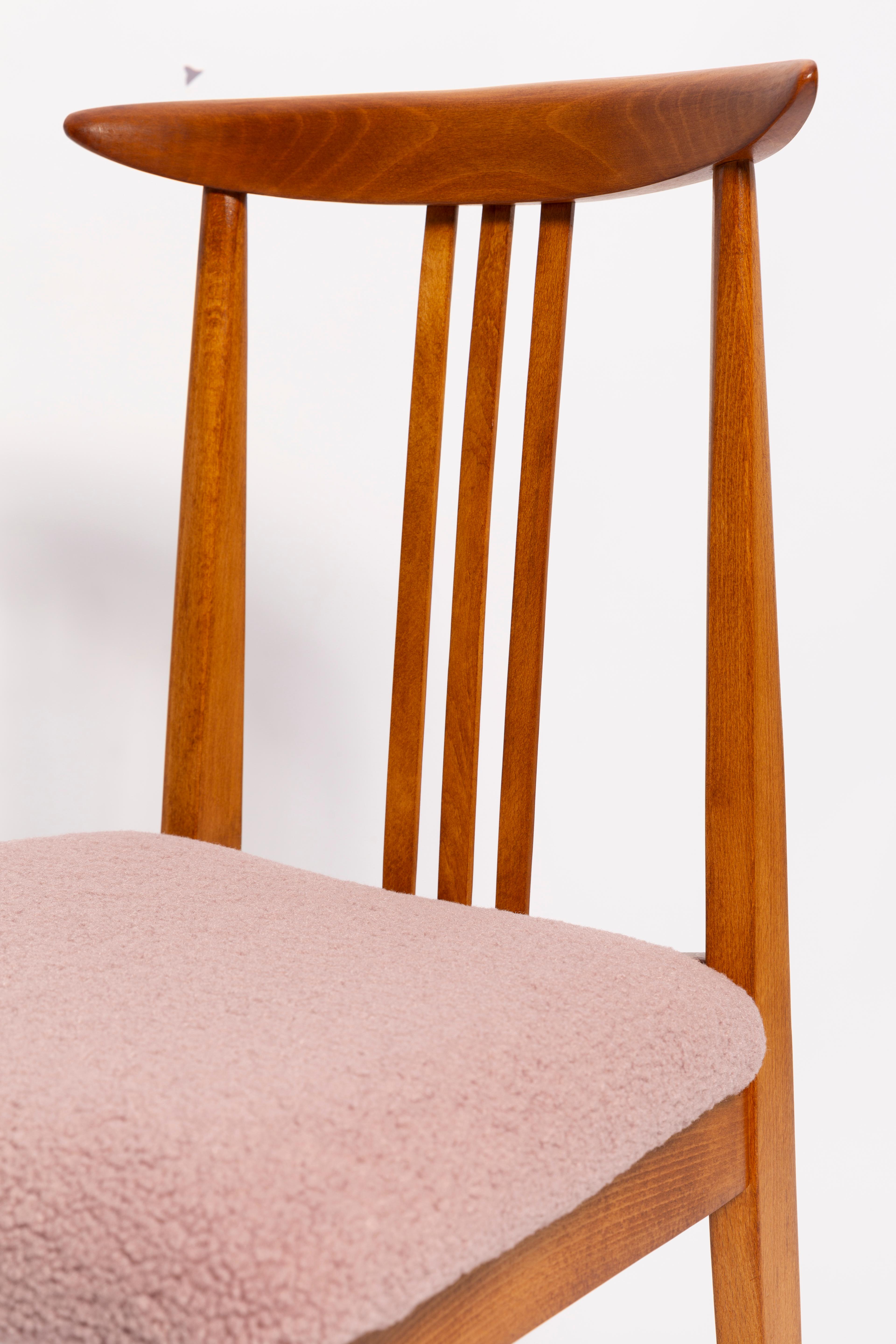 20th Century Set of Six Mid-Century Pink Blush Boucle Chairs, by M. Zielinski, Europe, 1960s For Sale