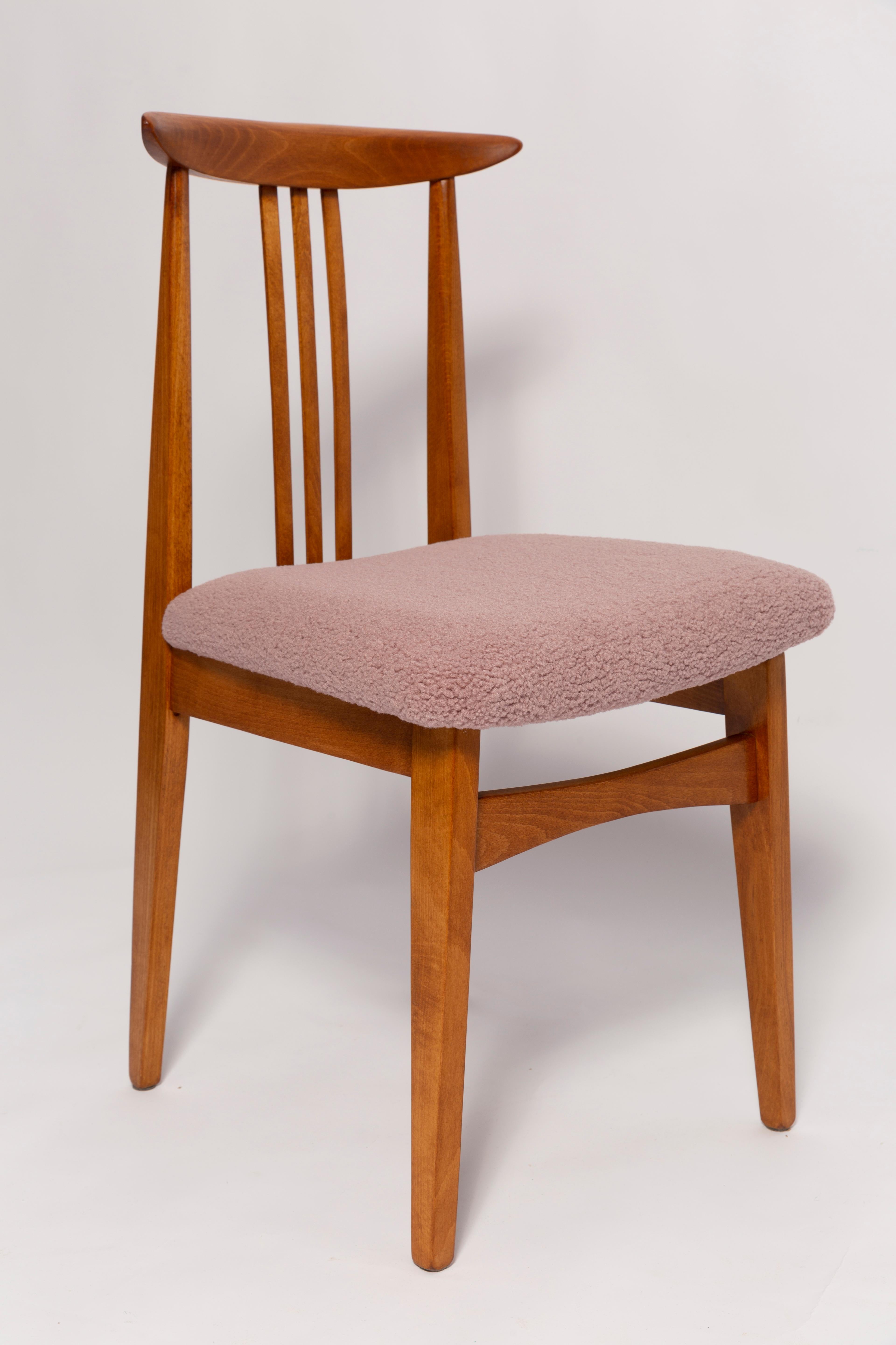 Bouclé Set of Six Mid-Century Pink Blush Boucle Chairs, by M. Zielinski, Europe, 1960s For Sale