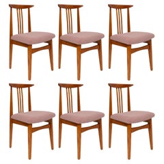 Set of Six Mid-Century Pink Blush Boucle Chairs, by M. Zielinski, Europe, 1960s