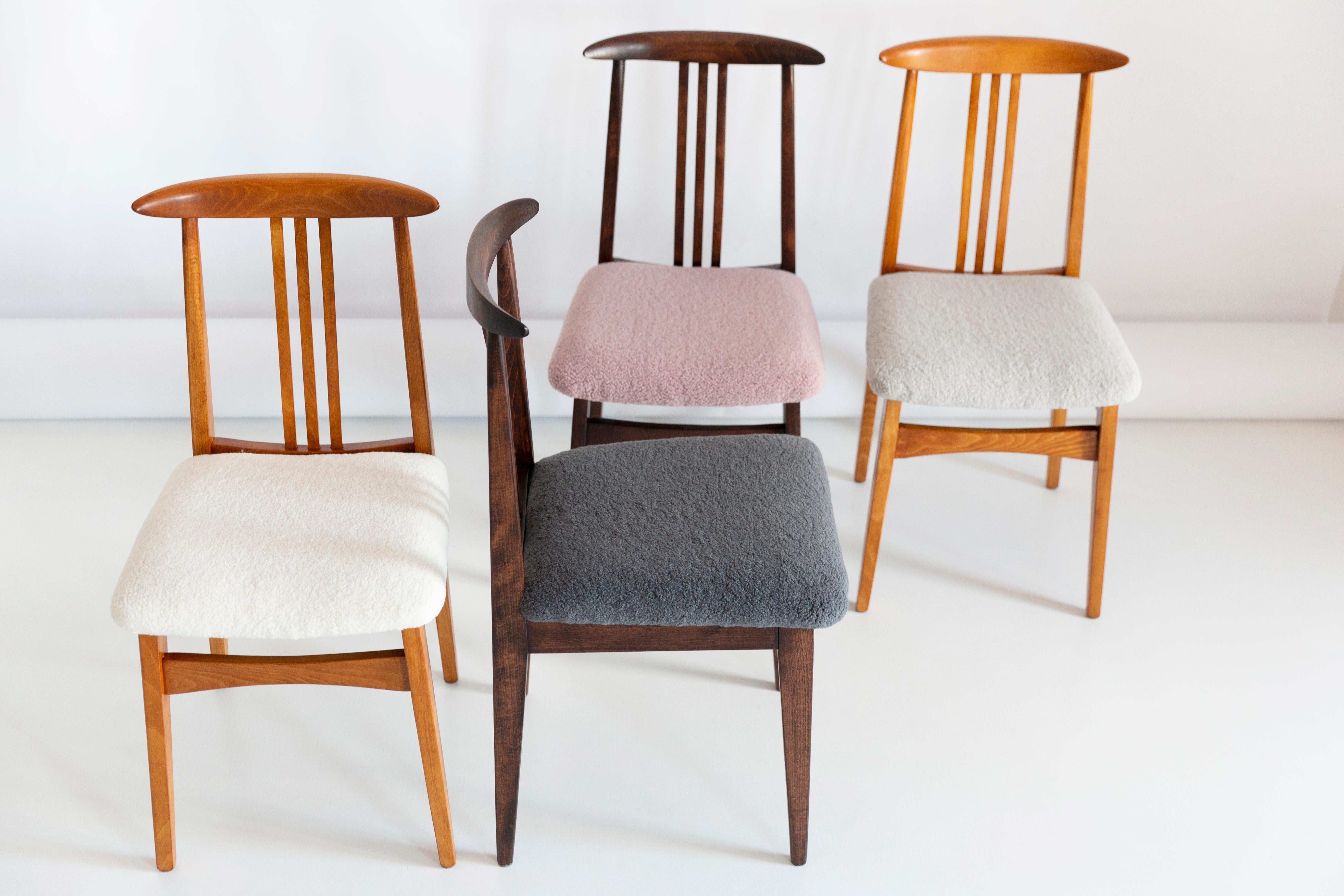 20th Century Set of Six Mid-Century Pink Boucle Chairs, by Zielinski, Poland, 1960s For Sale