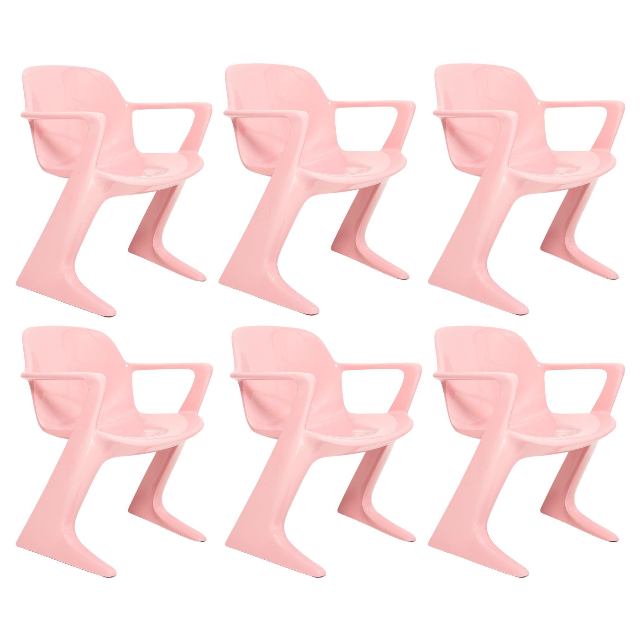 Set of Six Midcentury Pink Kangaroo Chairs, Ernst Moeckl, Germany, 1960s