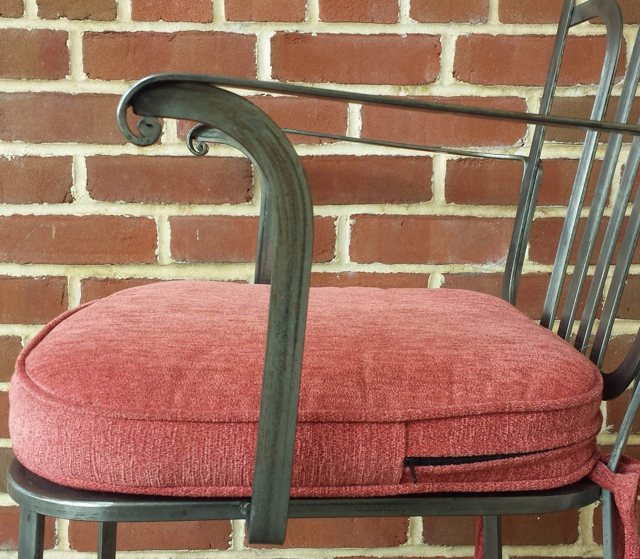 Set of Six Midcentury Polished Steel Italian Armchairs with Red Cushions In Good Condition In Middleburg, VA