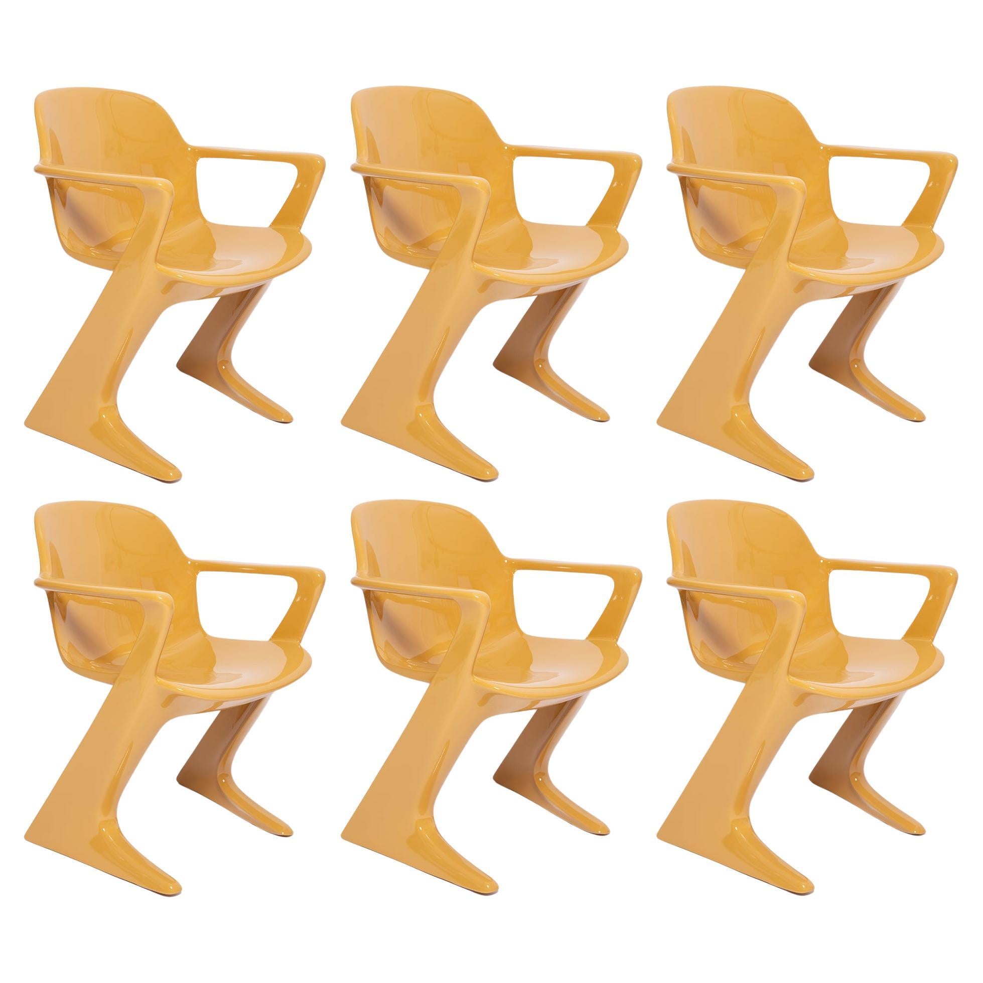 Set of Six Mid Century Sand Beige Kangaroo Chairs, by Ernst Moeckl, Germany 1968 For Sale