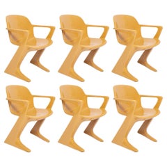 Vintage Set of Six Mid Century Sand Beige Kangaroo Chairs, by Ernst Moeckl, Germany 1968
