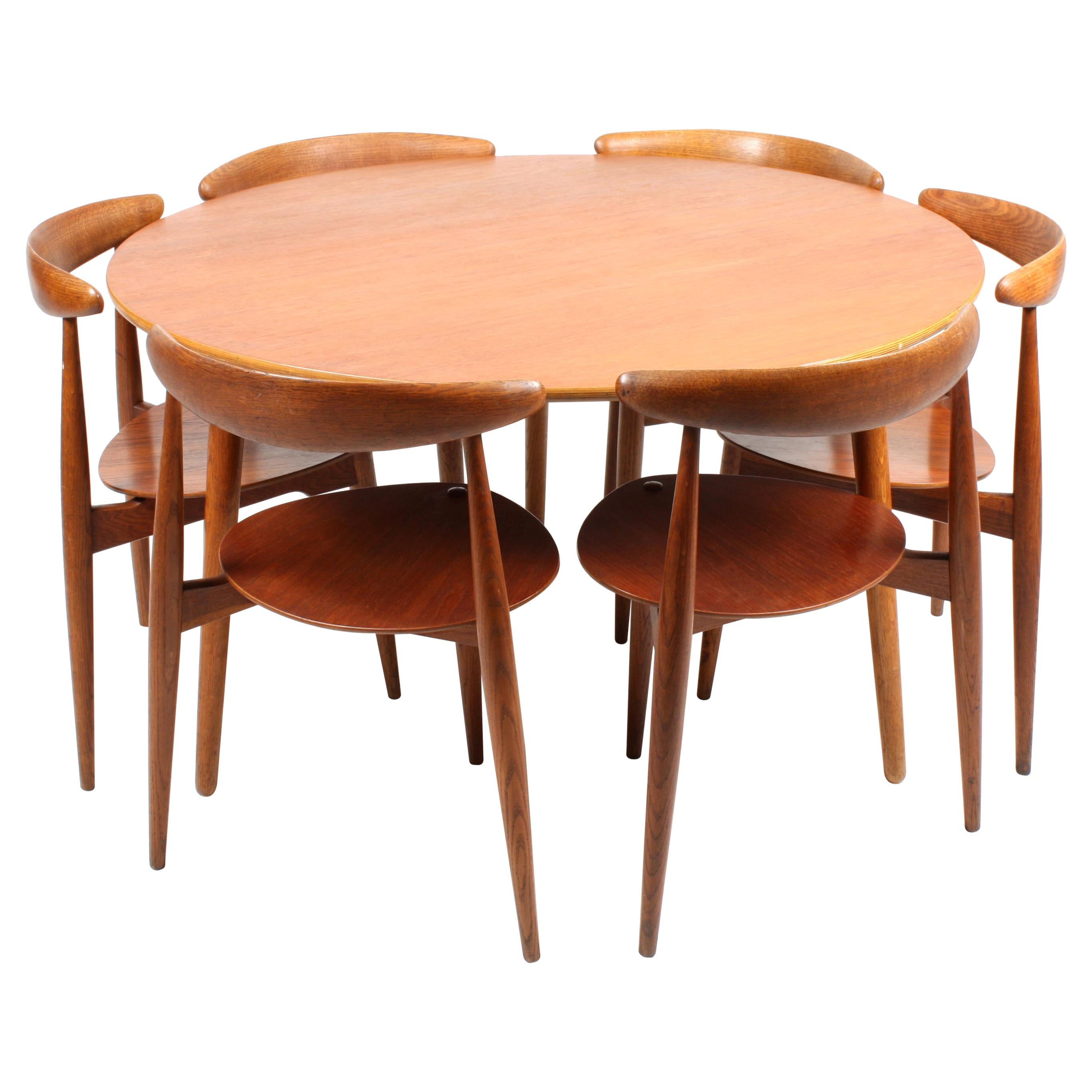 Set of Six Midcentury Side Chairs and Round Table by Hans Wegner, 1960s
