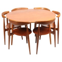 Set of Six Midcentury Side Chairs and Round Table by Hans Wegner, 1960s