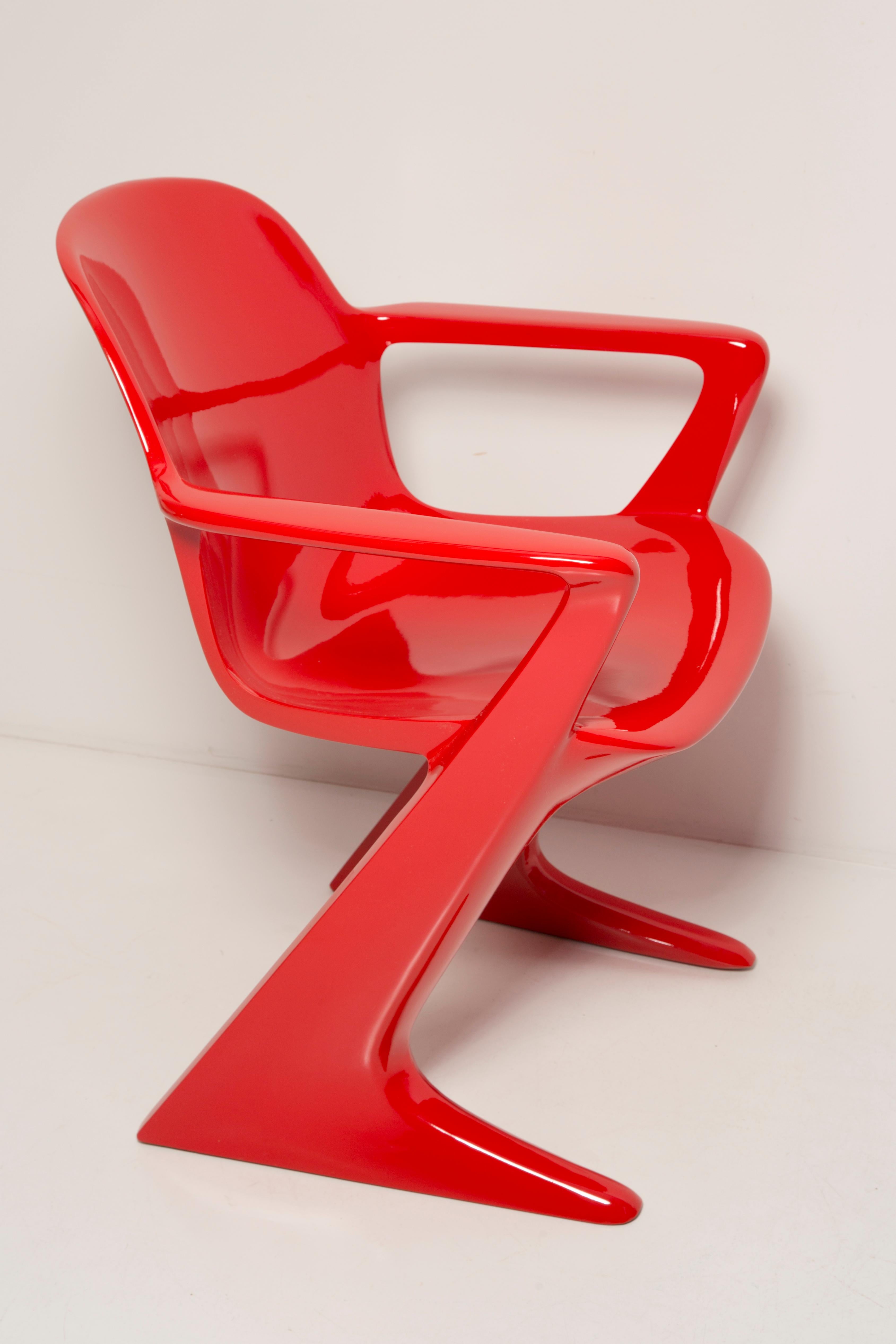 Lacquered Set of Six Midcentury Signal Red Kangaroo Chairs, Ernst Moeckl, Germany, 1968 For Sale