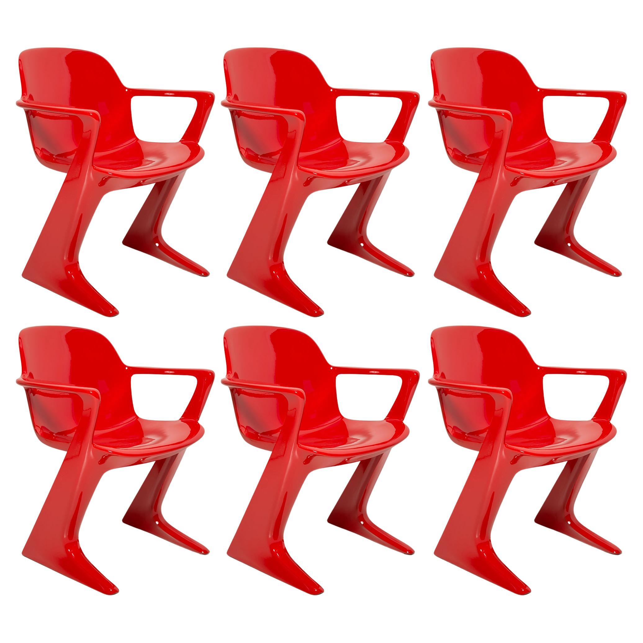 Set of Six Midcentury Signal Red Kangaroo Chairs, Ernst Moeckl, Germany, 1968 For Sale